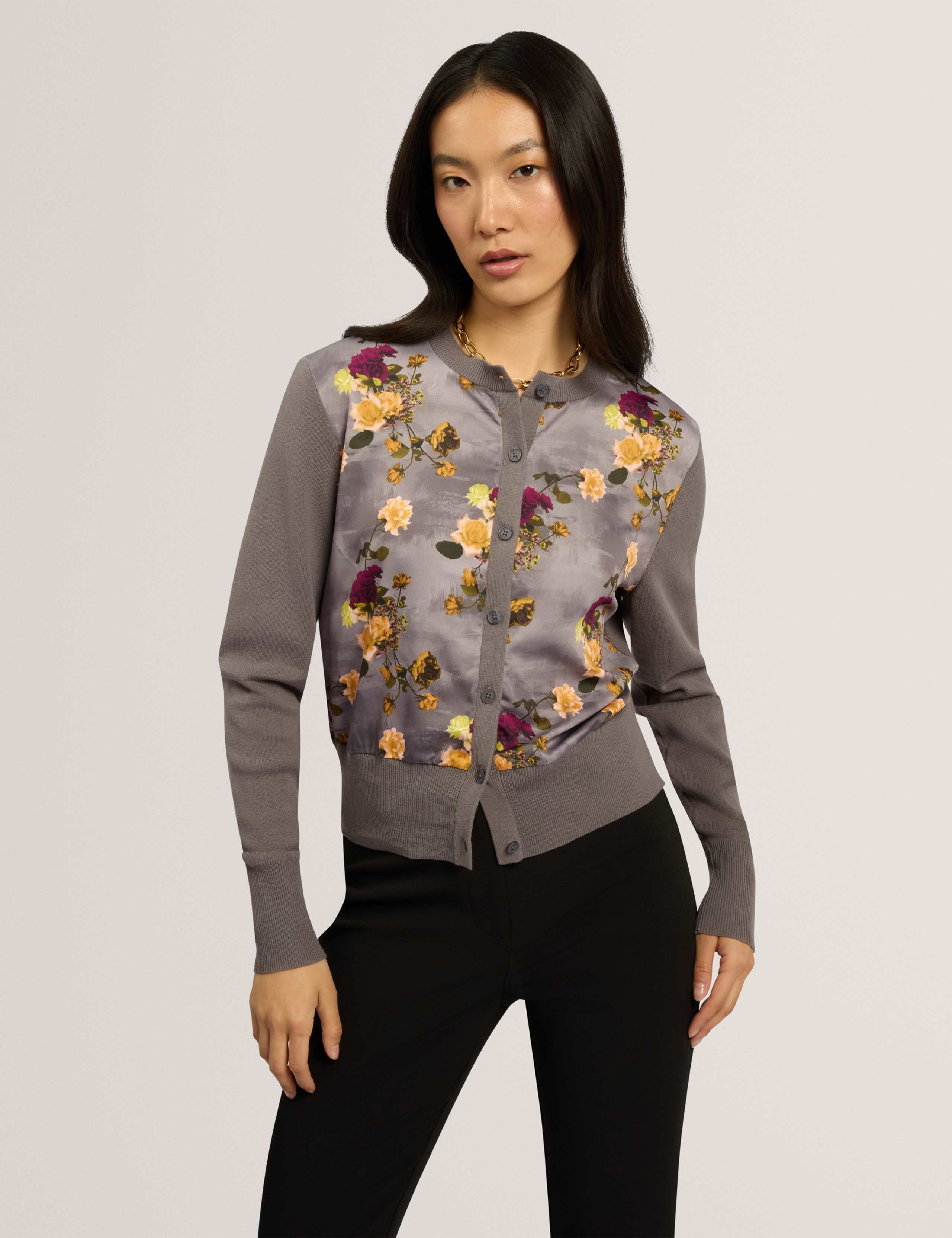Cotton Rich Floral Button Front Cardigan