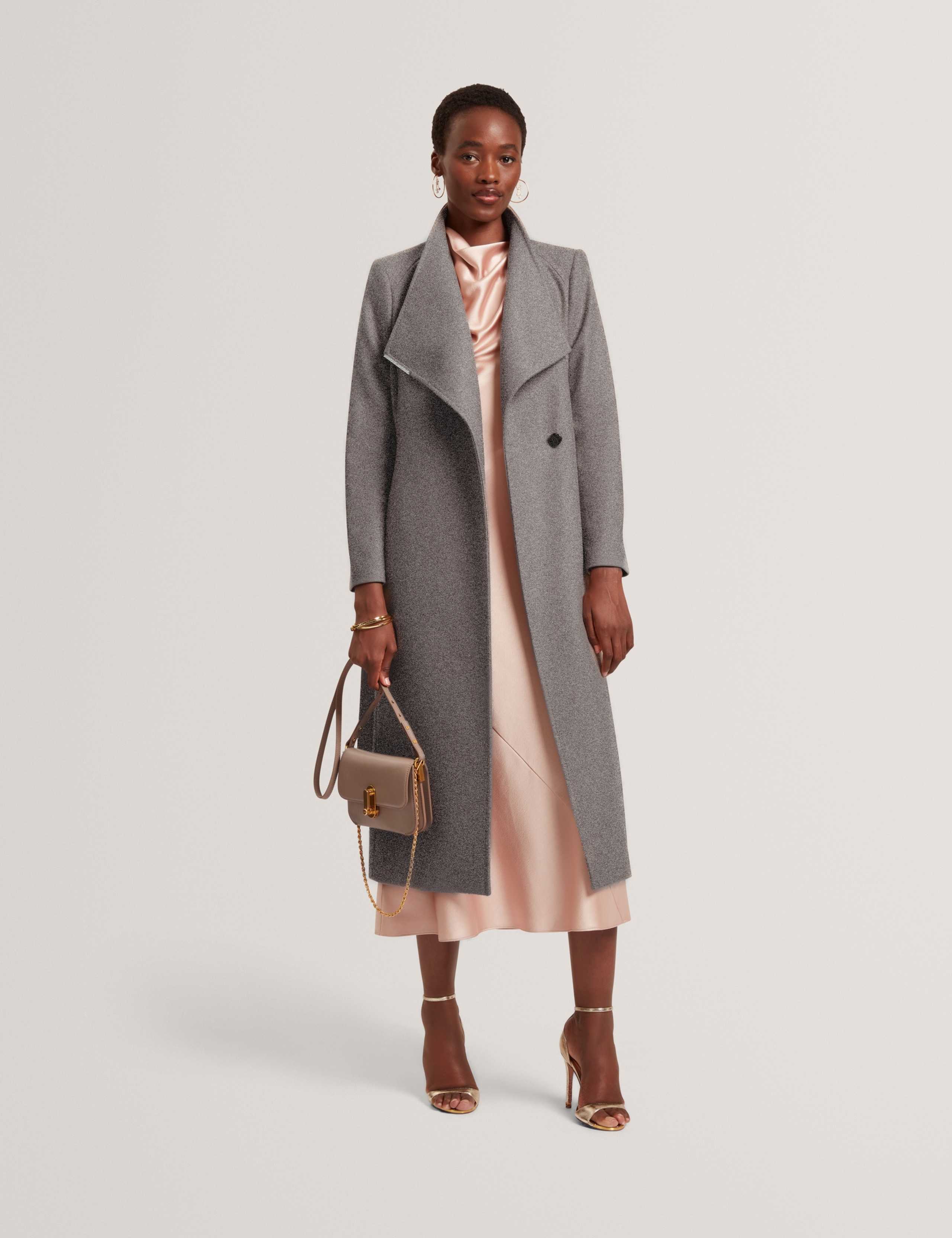 Wool Rich Belted Collared Longline Wrap Coat