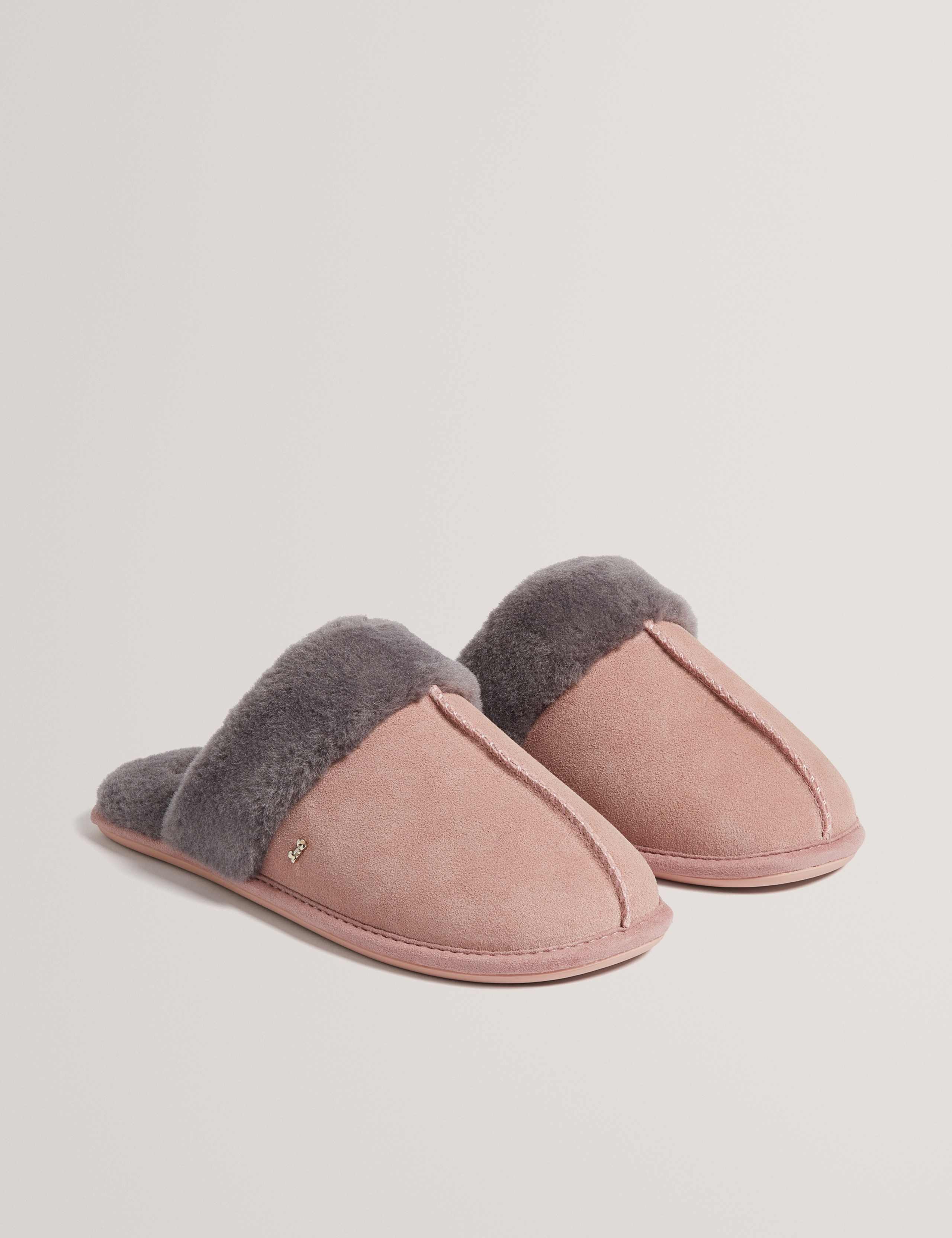 Suede Faux Fur Lined Mule Slippers