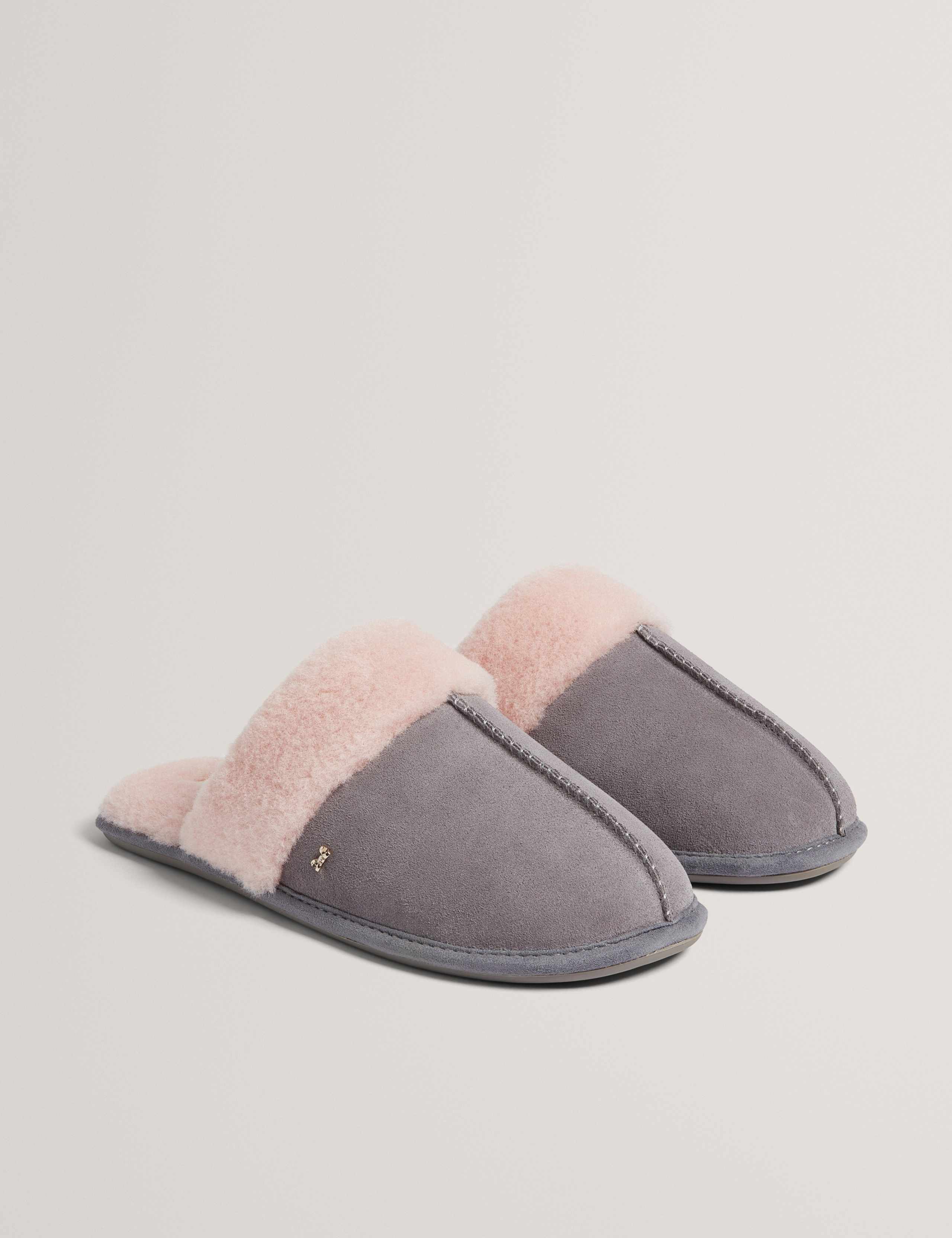 Suede Faux Fur Lined Mule Slippers