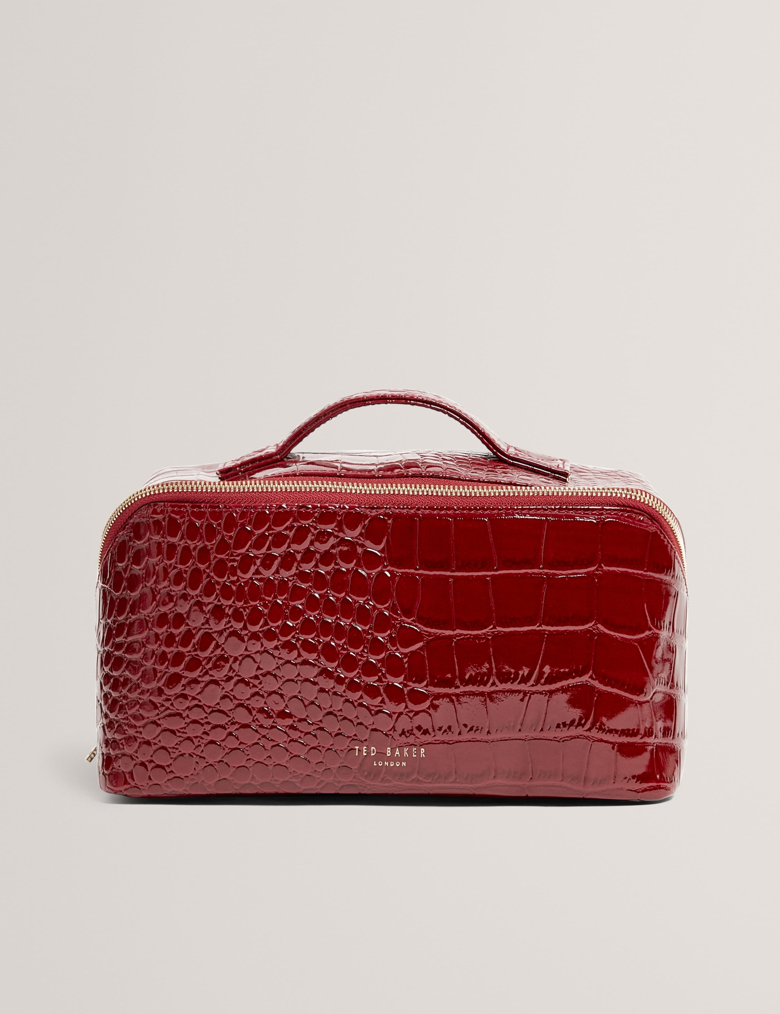 Faux Leather Patent Croc Effect Makeup Bag
