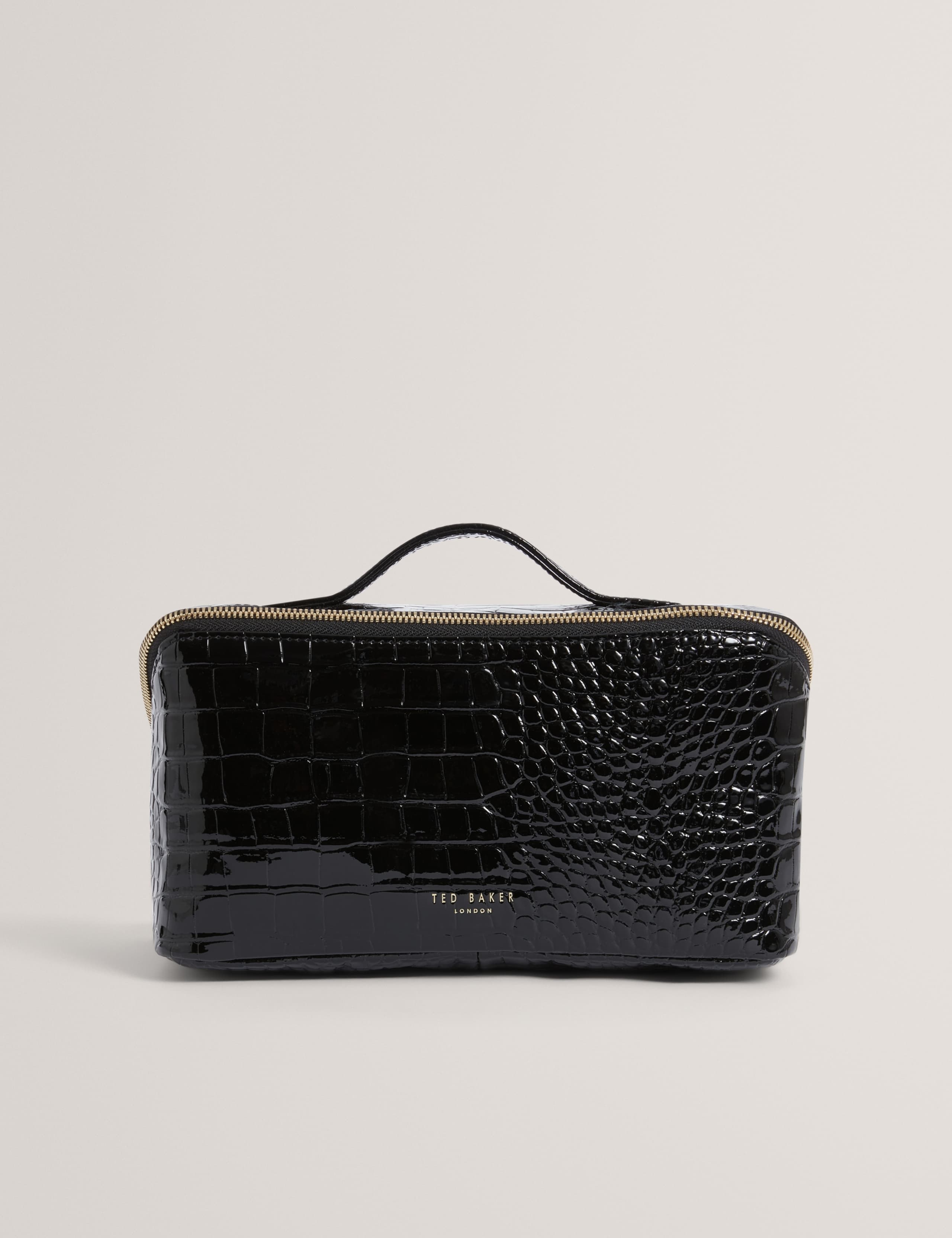 Faux Leather Patent Croc Effect Makeup Bag