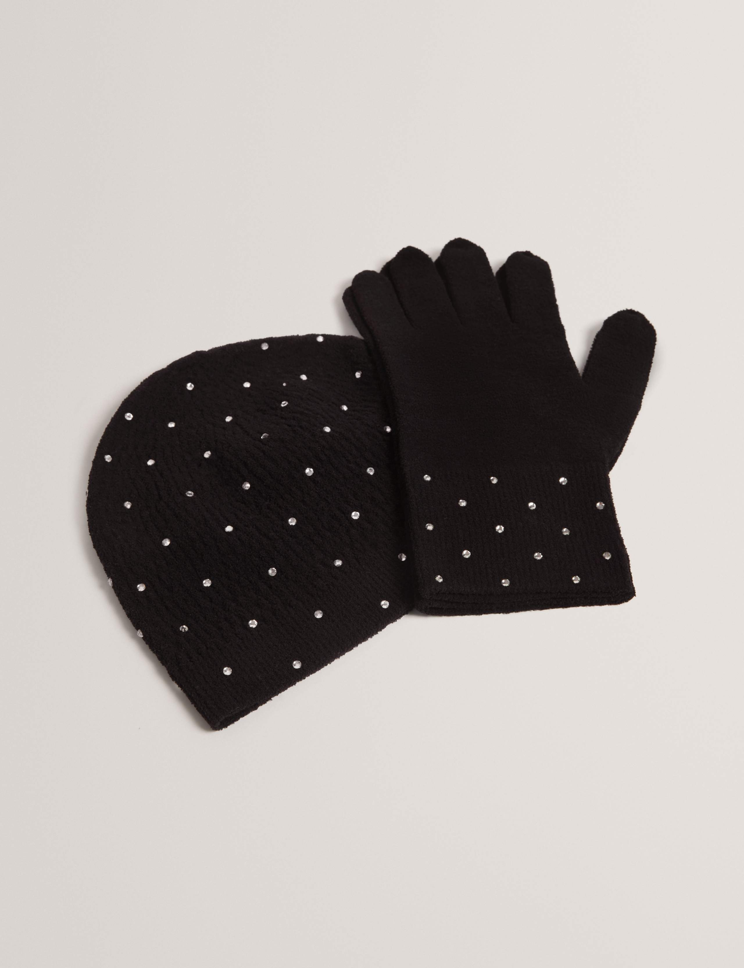 Diamanté Knitted Hat and Gloves Set