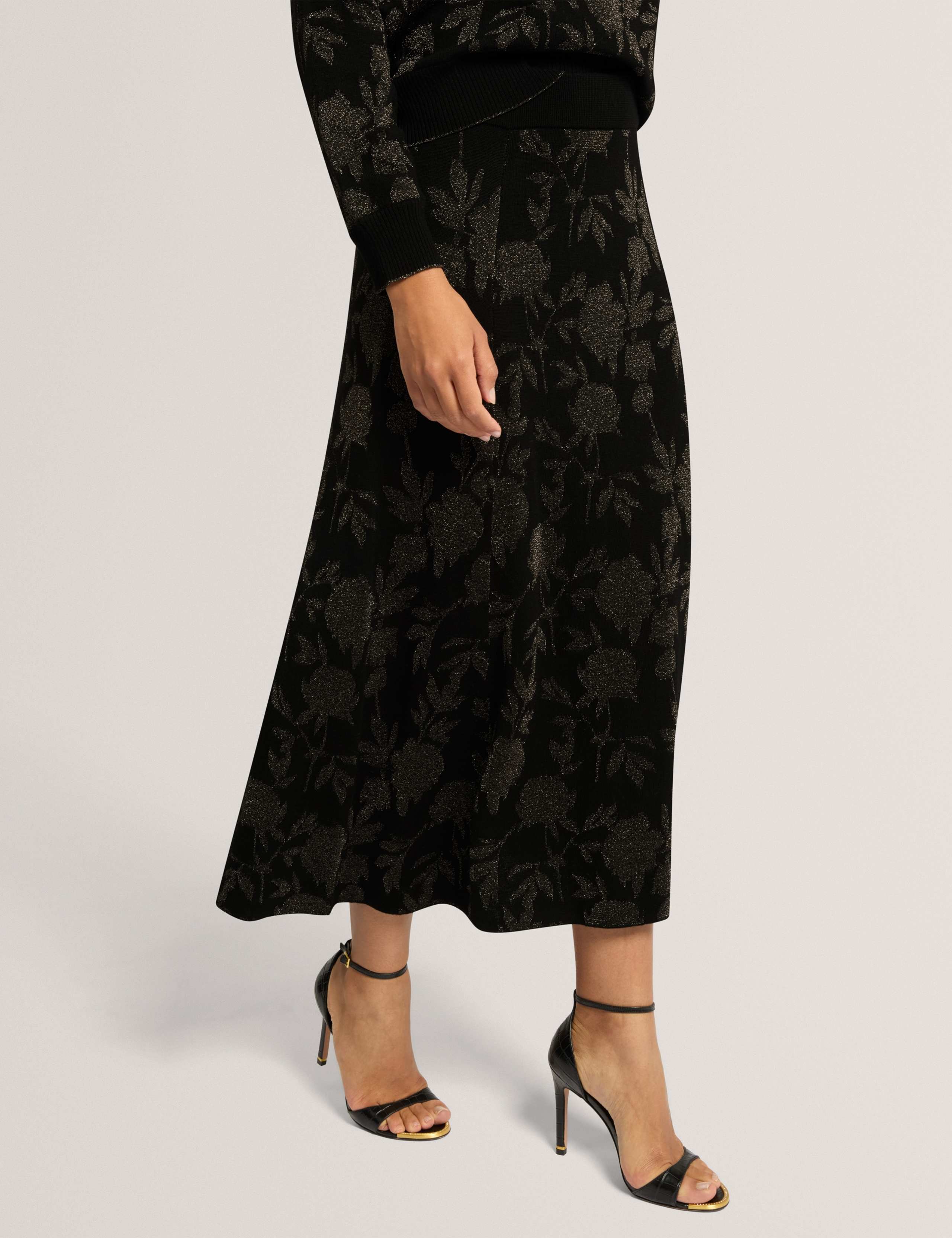 Wool Rich Jacquard Floral Midi A-Line Skirt