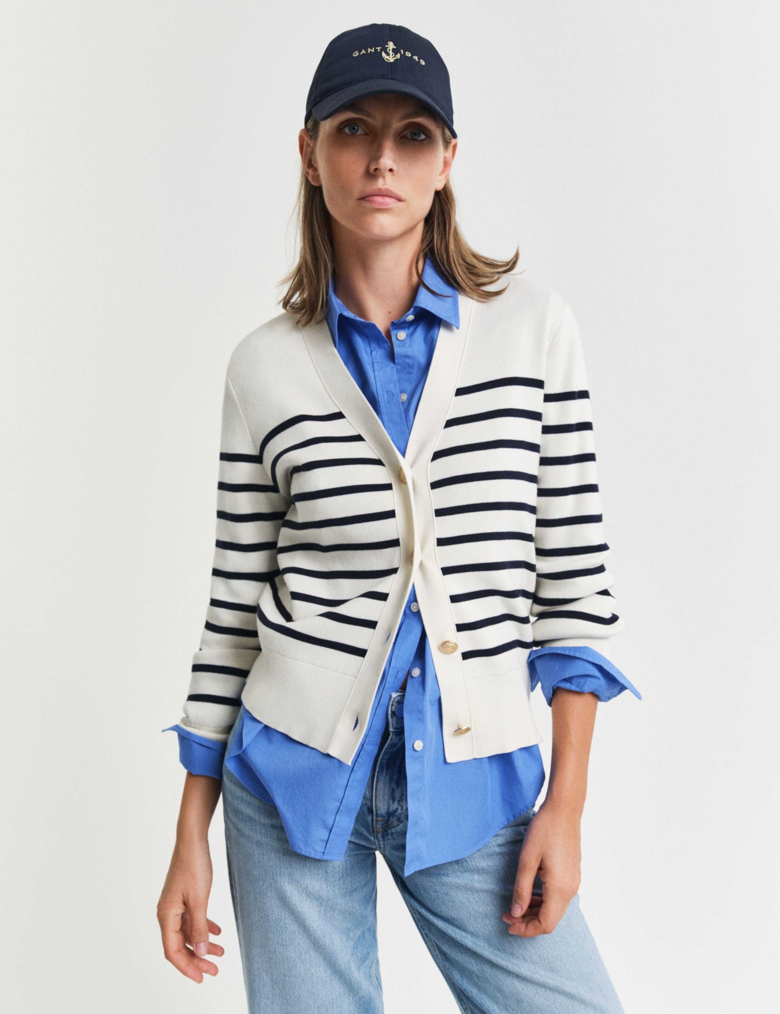 Pure Cotton Striped V-Neck Cardigan