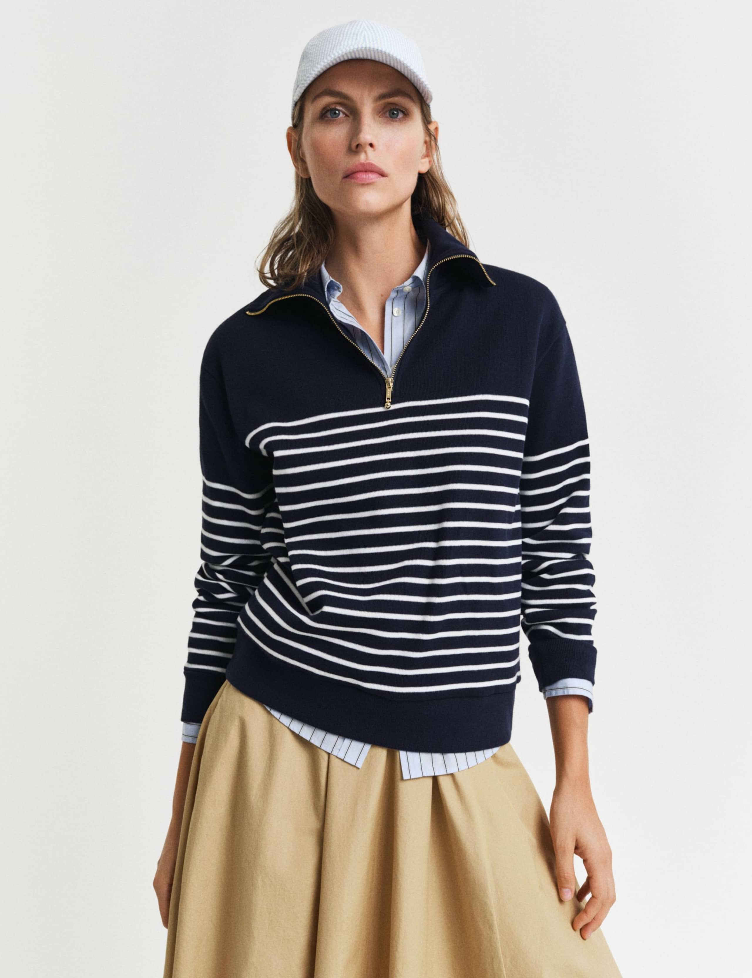 Pure Cotton Ribbed Striped Sweatshirt