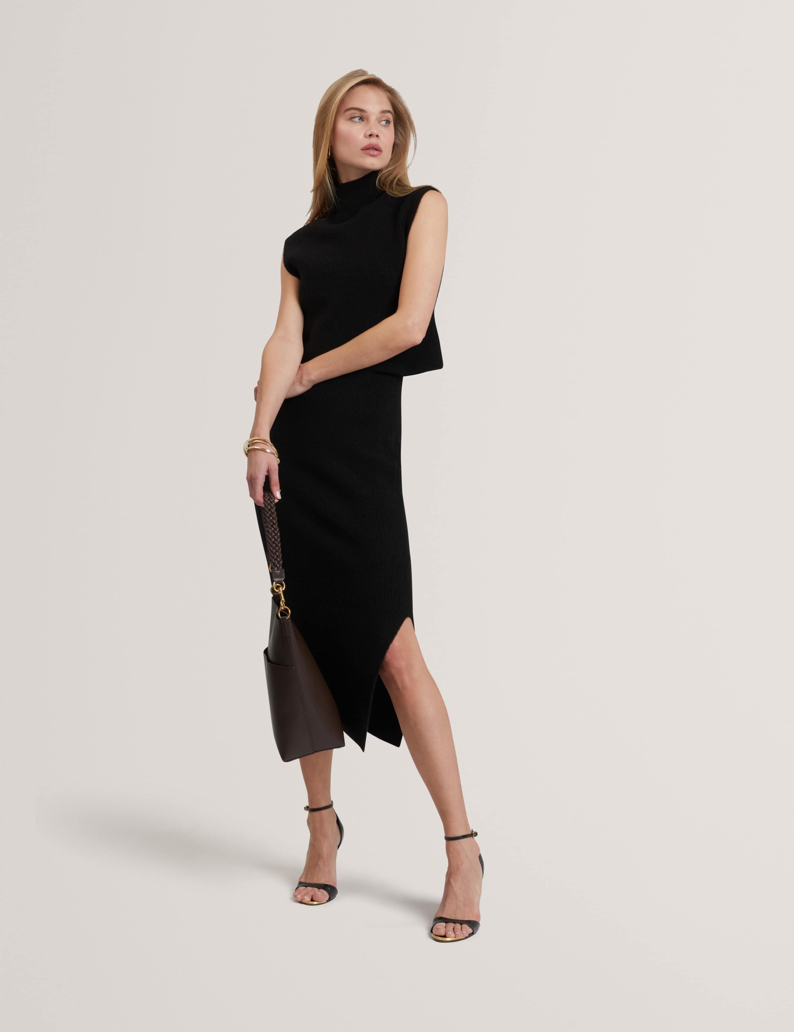 Wool Blend 2 In 1 Rib Knit Mini Dress