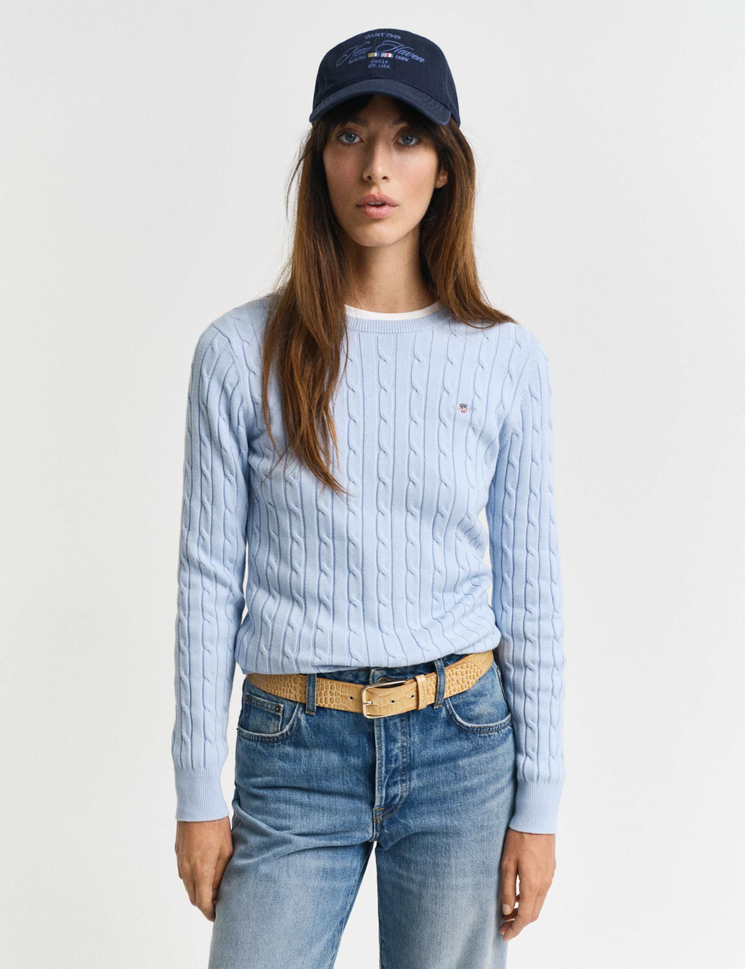 Cotton Rich Cable Knit Crew Neck Jumper