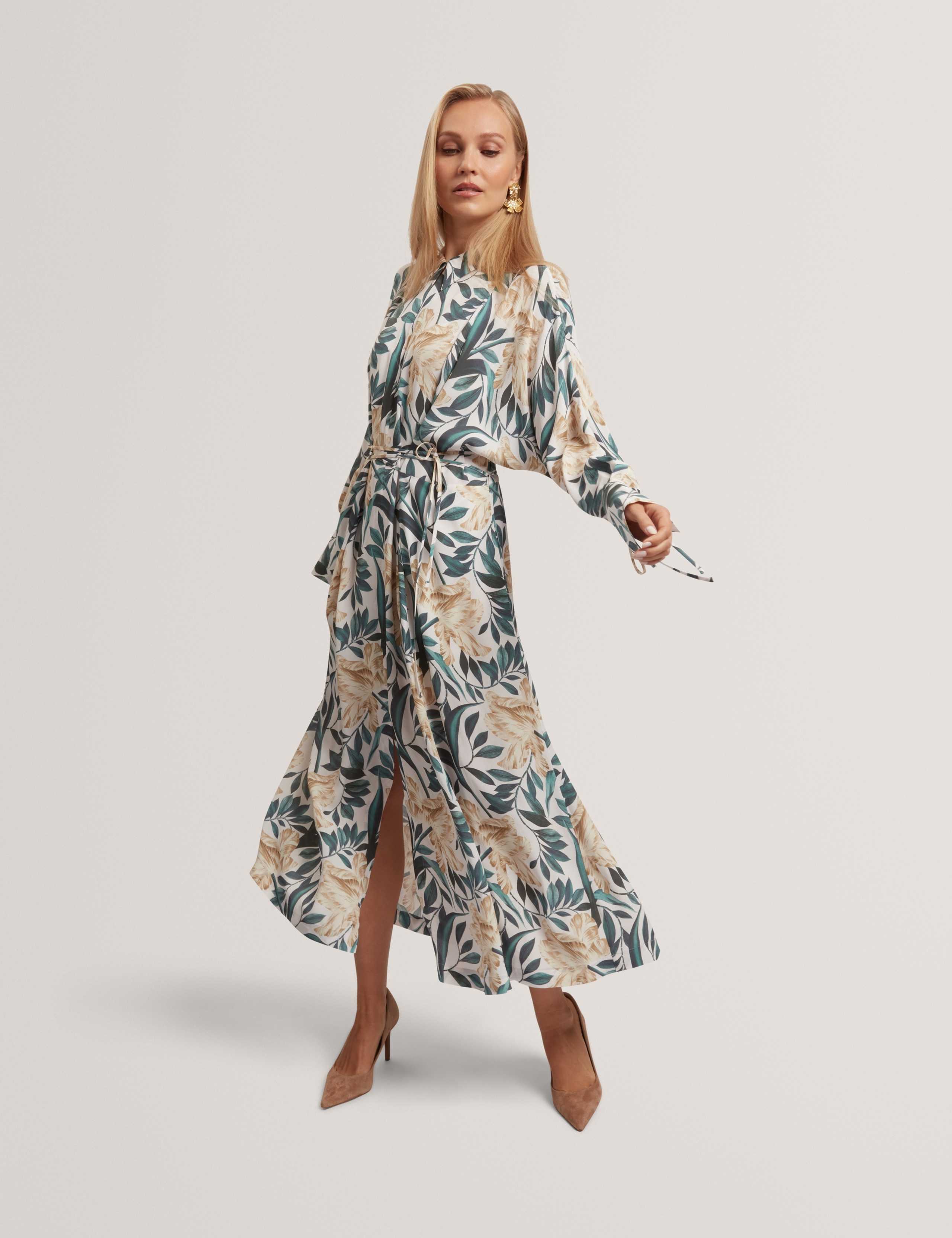 Floral Tie Detail Maxi Shirt Dress