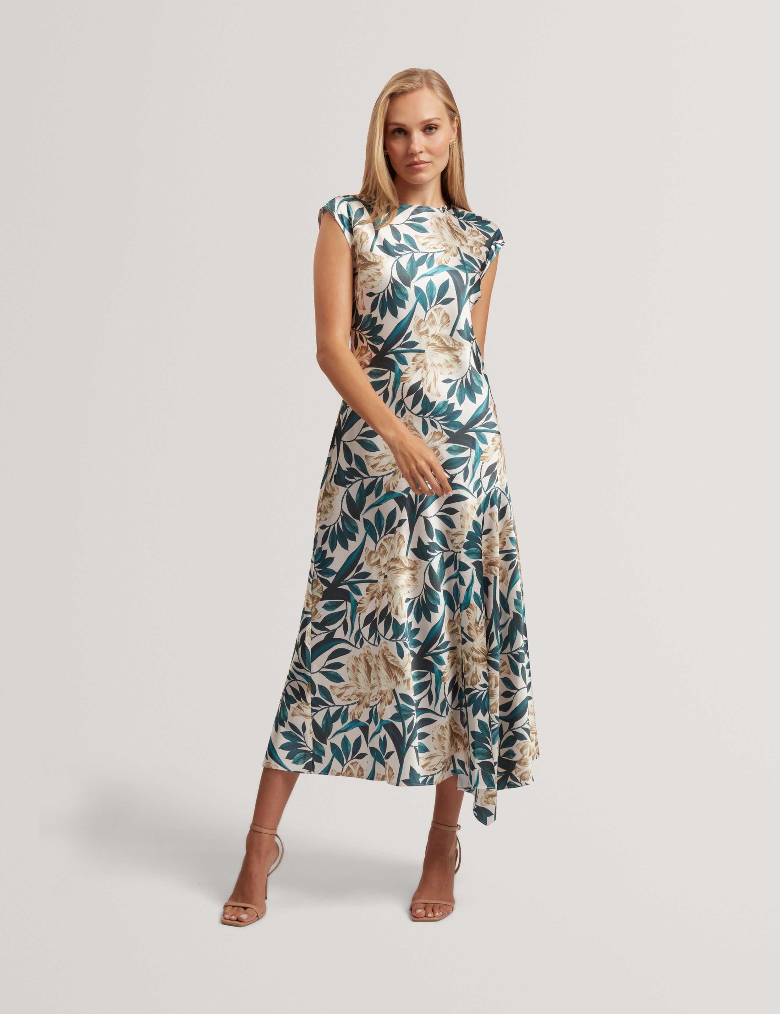 Satin Floral Midi Tea Dress