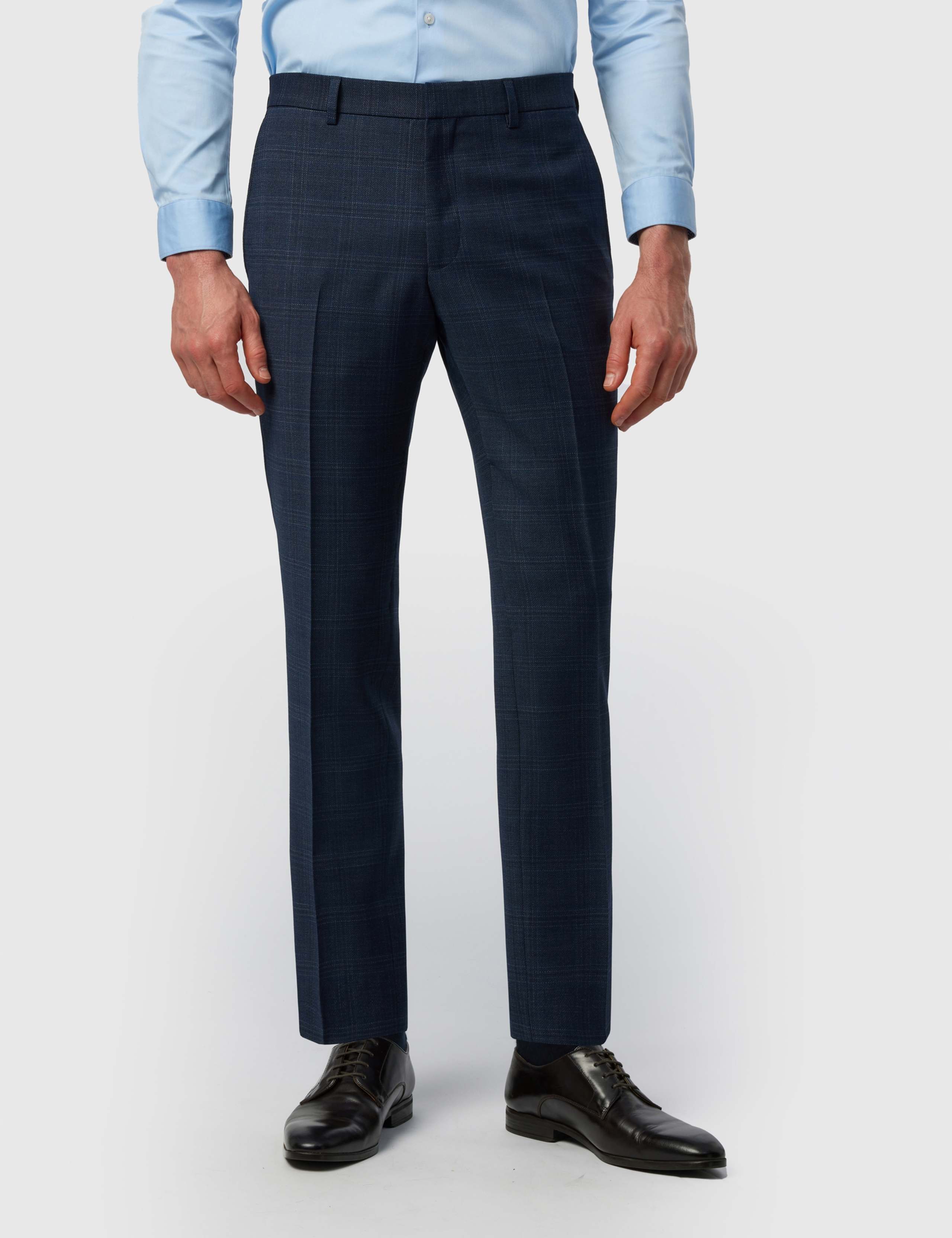 Tailored Fit Wool Blend Check Suit Trousers