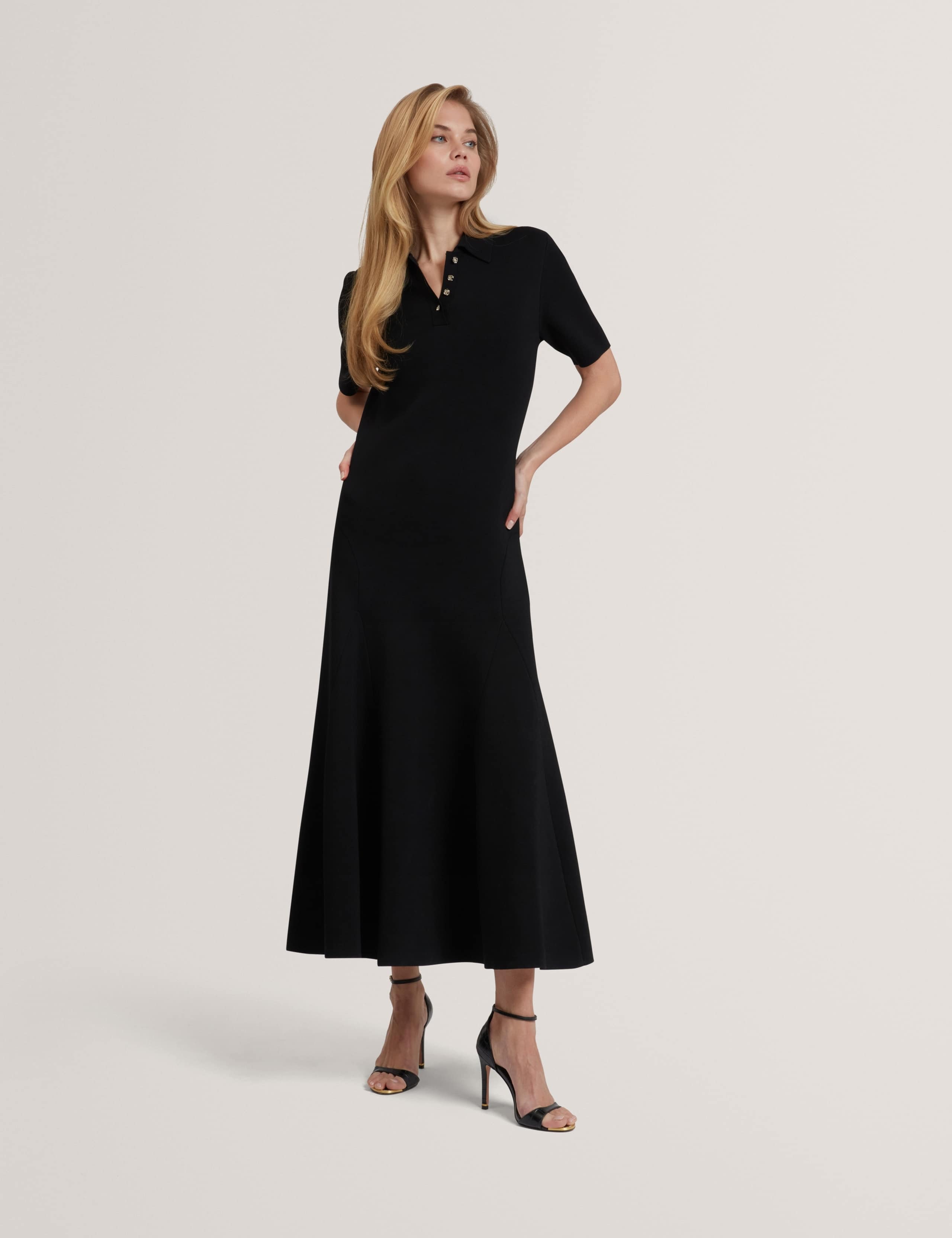 Textured Polo Collar Midaxi Shirt Dress
