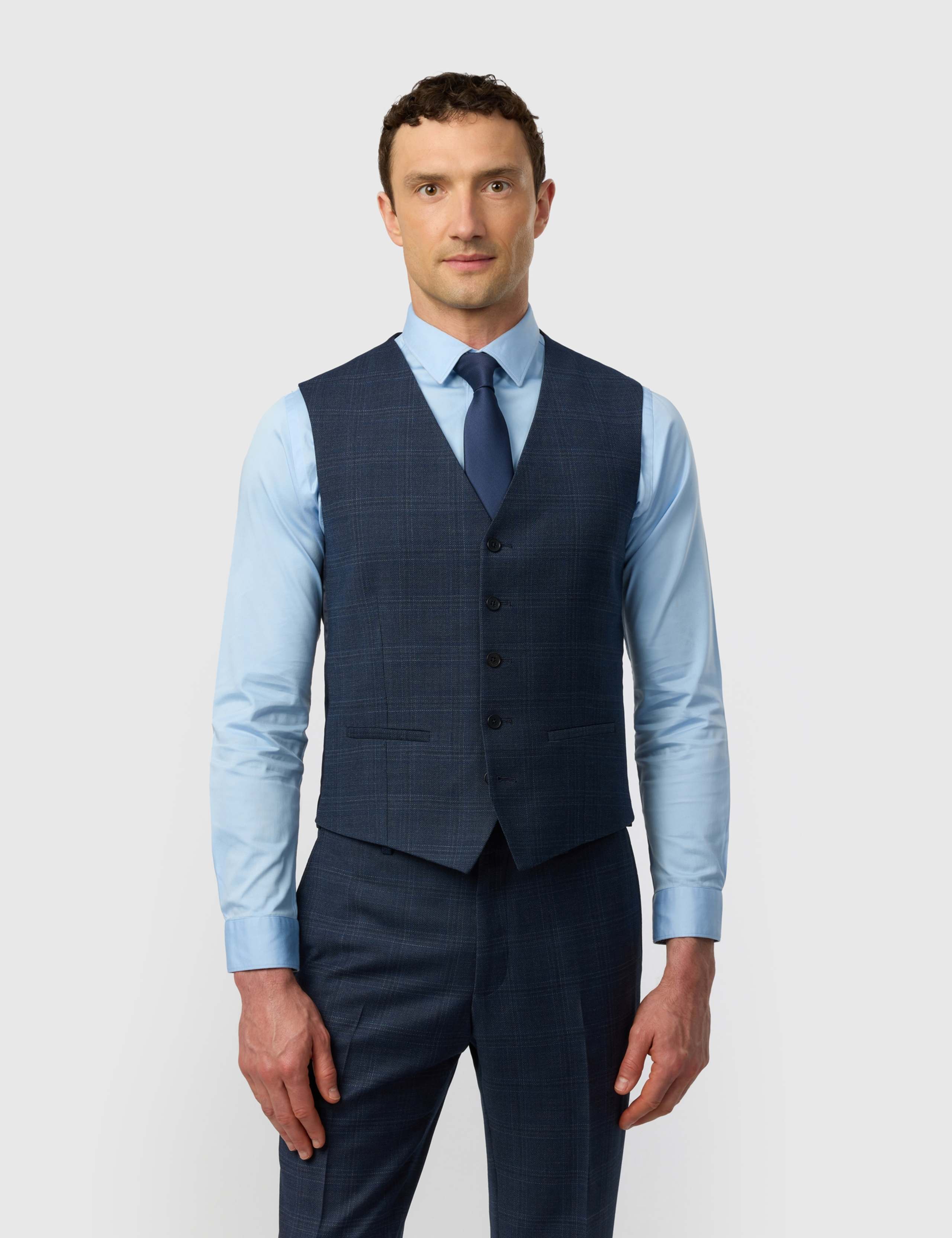 Tailored Fit Wool Blend Check Waistcoat