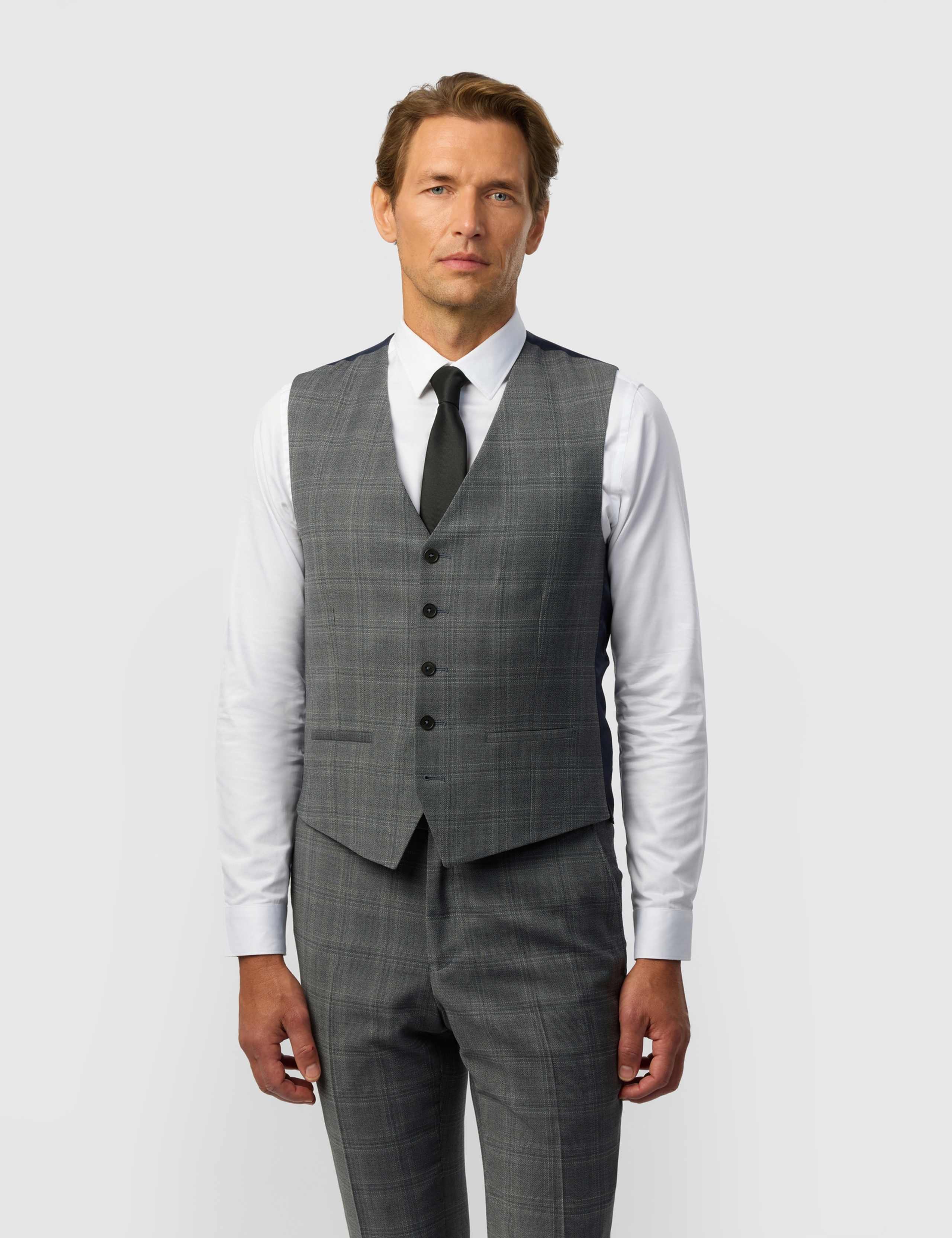 Tailored Fit Wool Blend Check Waistcoat