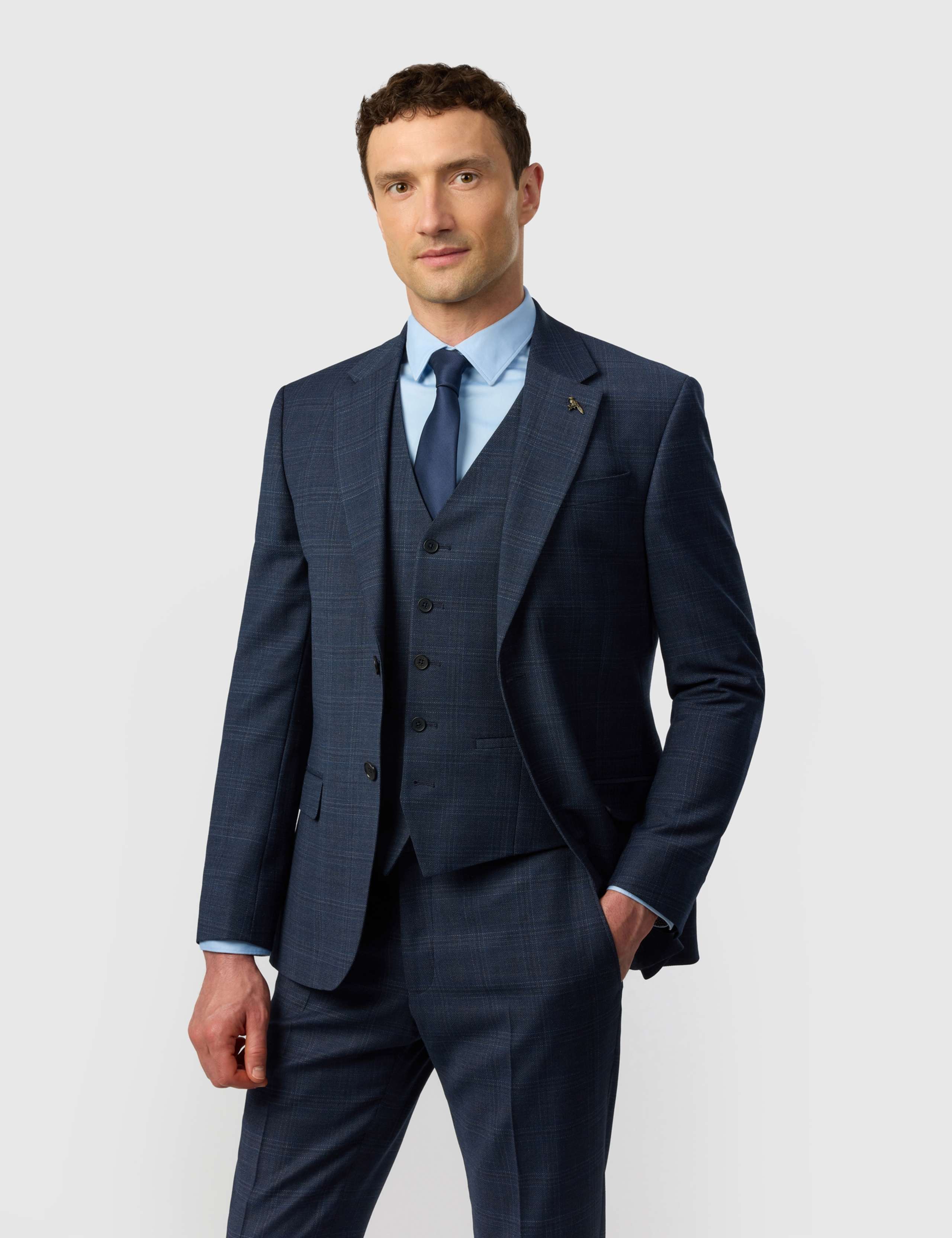 Slim Fit Wool Blend Check Suit Jacket