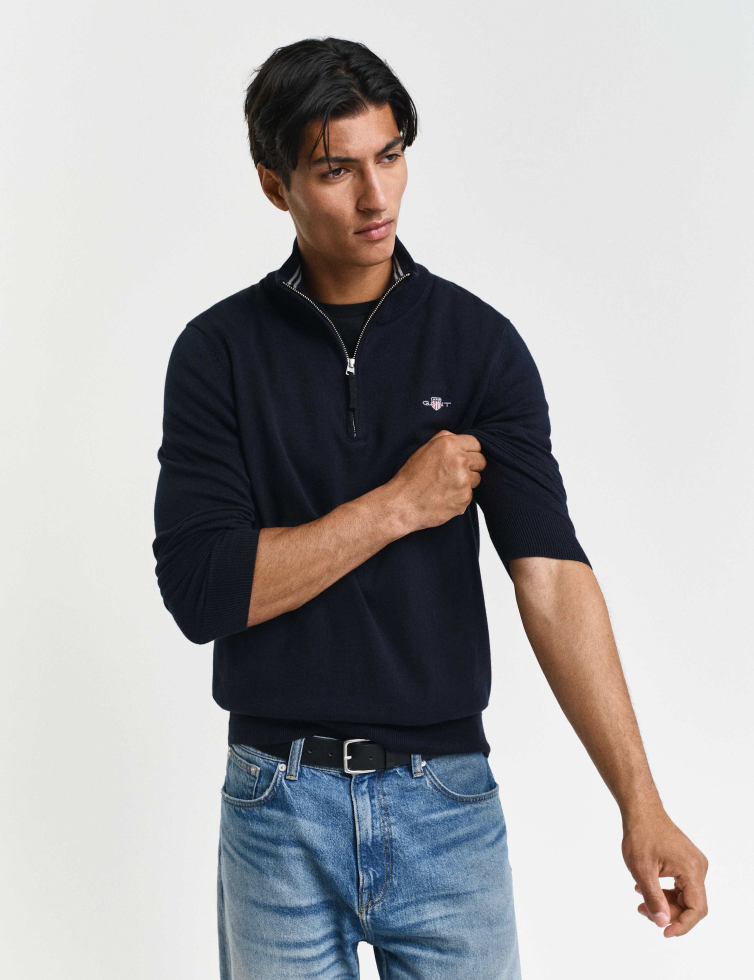 Pure Cotton Funnel Neck Half Zip Jumper