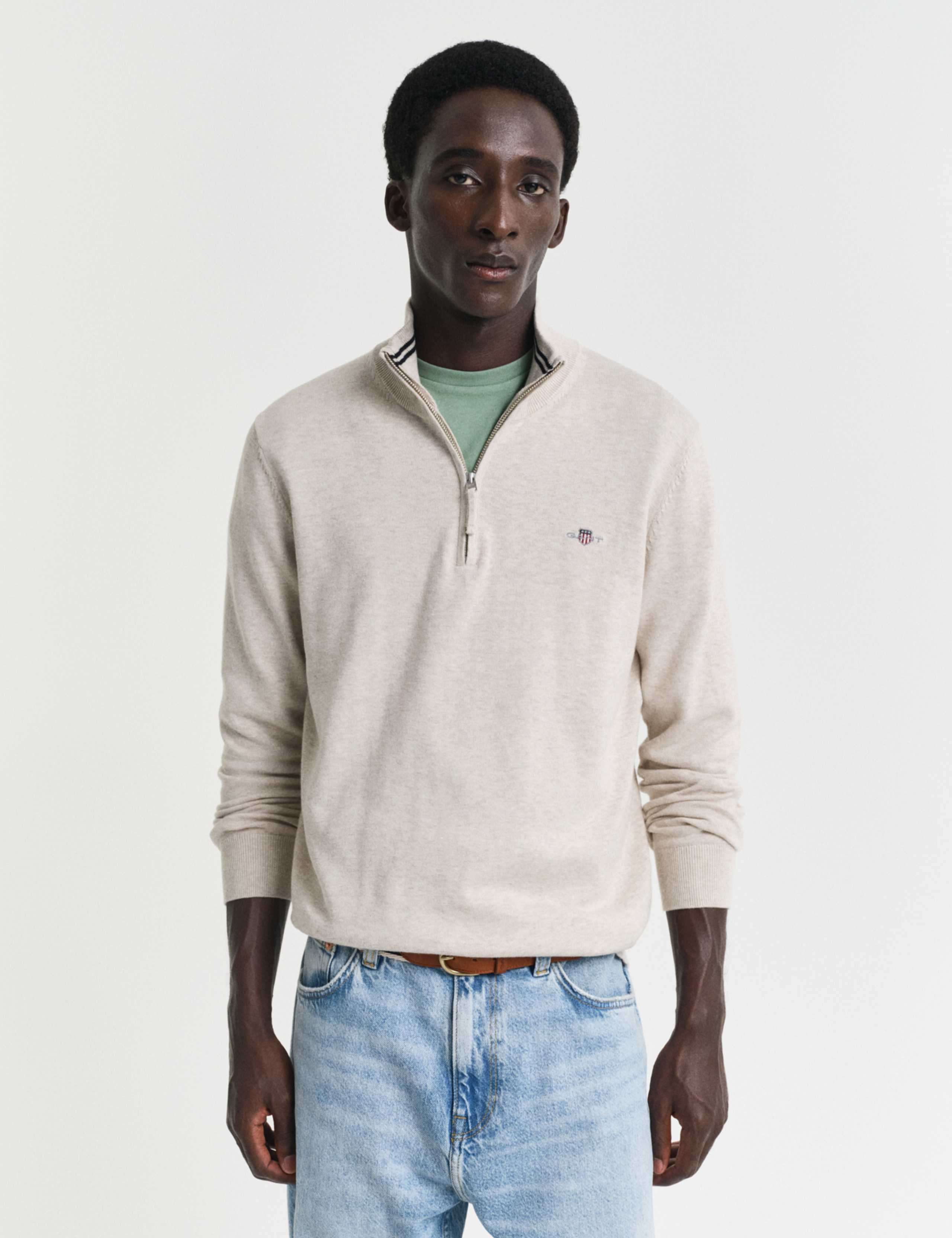 Pure Cotton Funnel Neck Half Zip Jumper