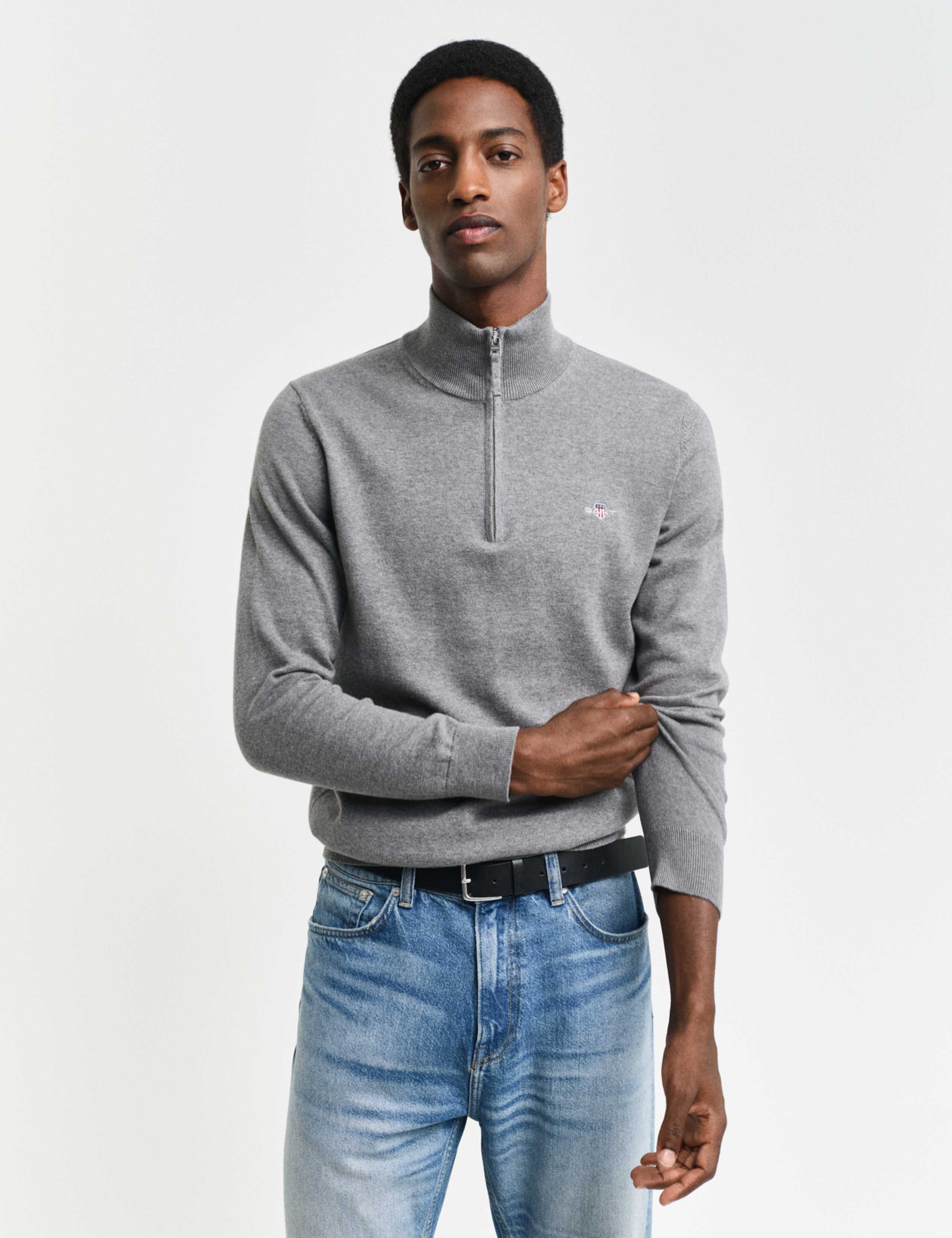 Pure Cotton Funnel Neck Half Zip Jumper