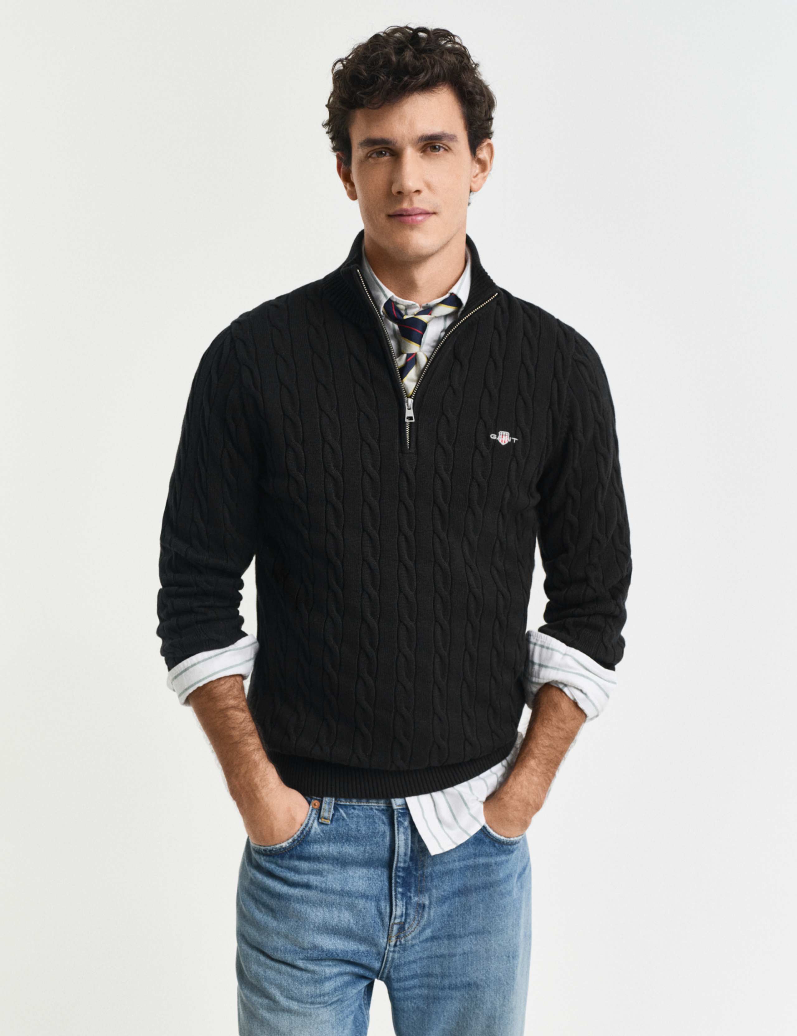 Pure Cotton Cable Knit Half Zip Jumper