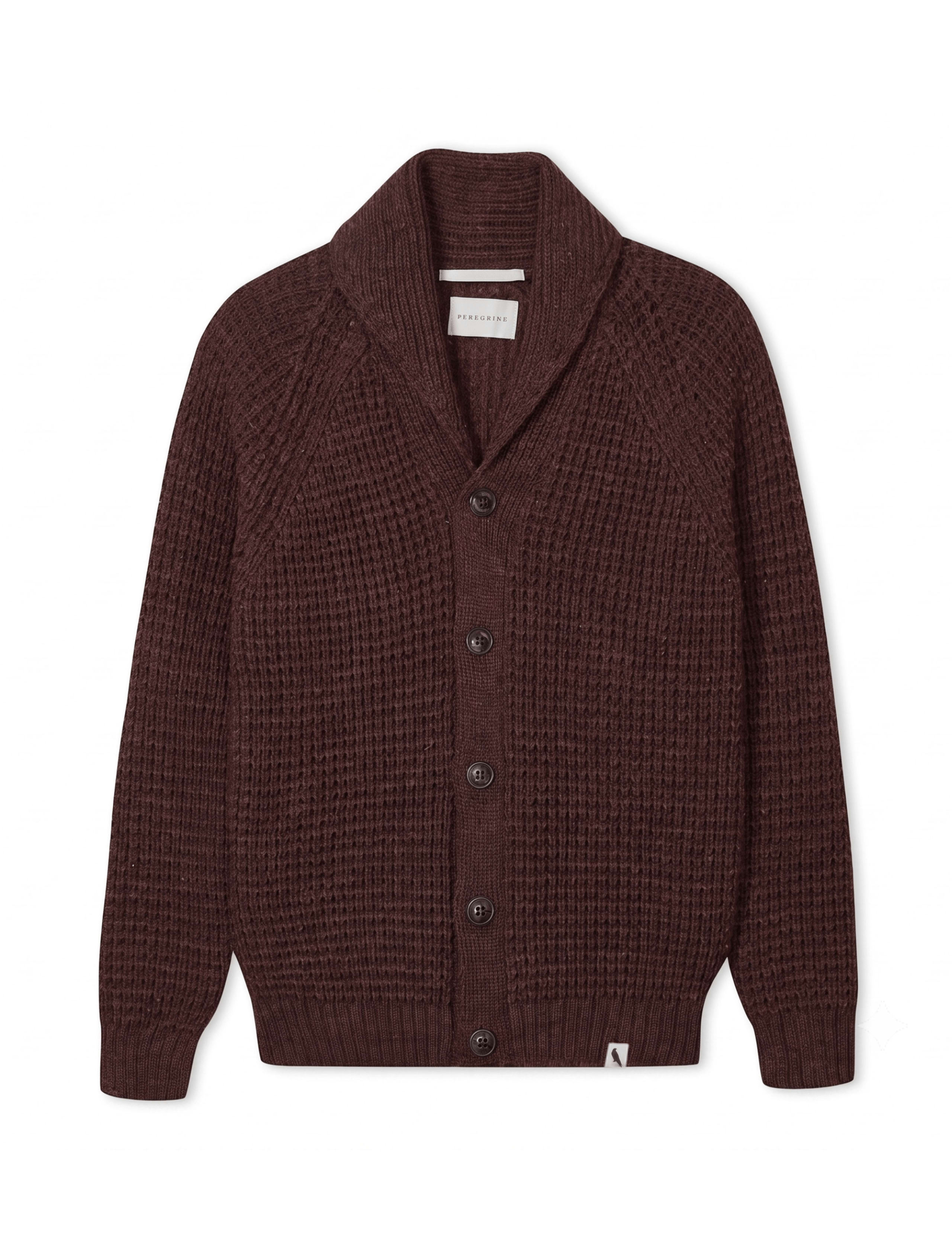 Pure Wool Waffle Shawl Neck Cardigan