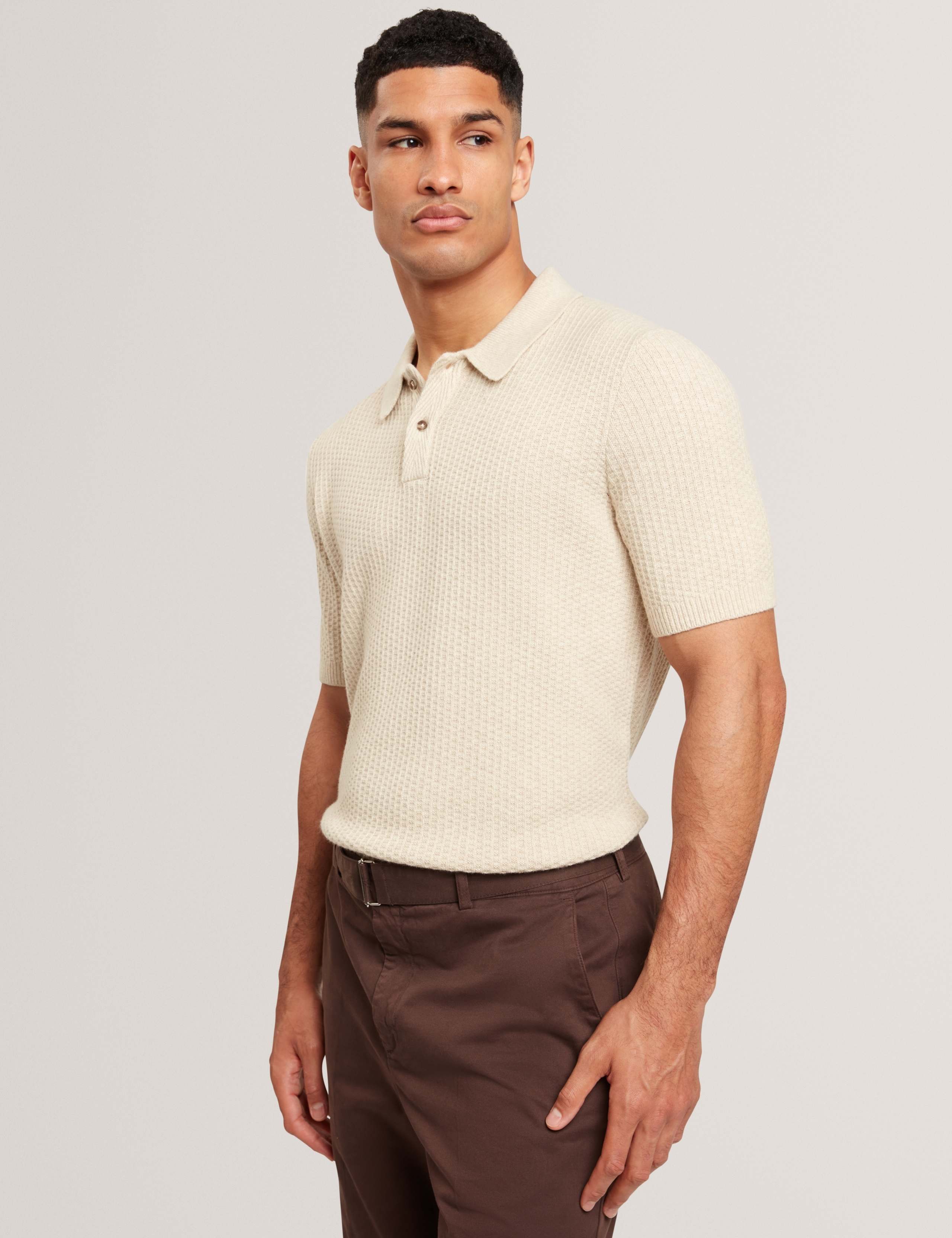Cotton Blend Textured Knitted Polo Shirt
