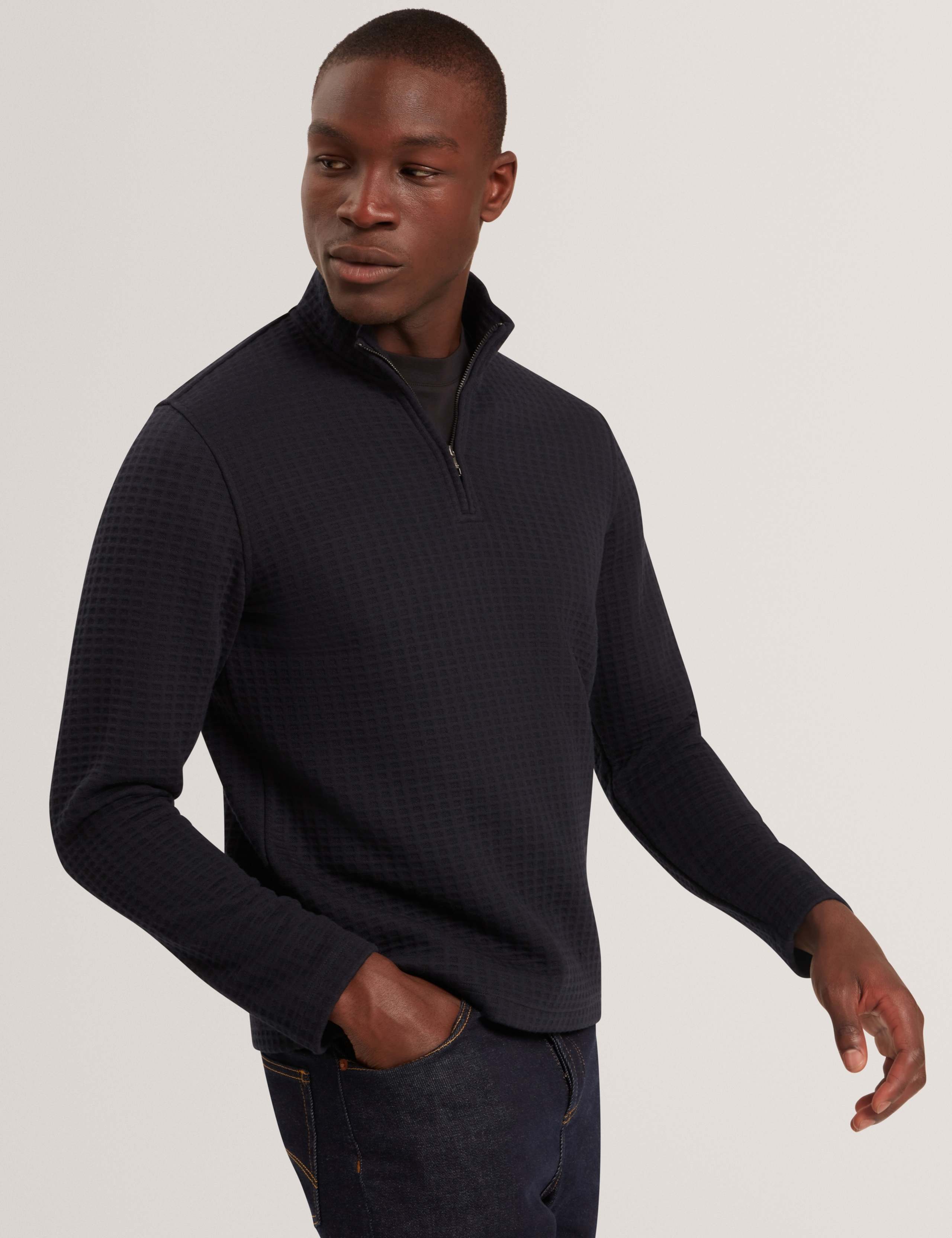 Waffle Funnel Neck Half Zip Sweatshirt