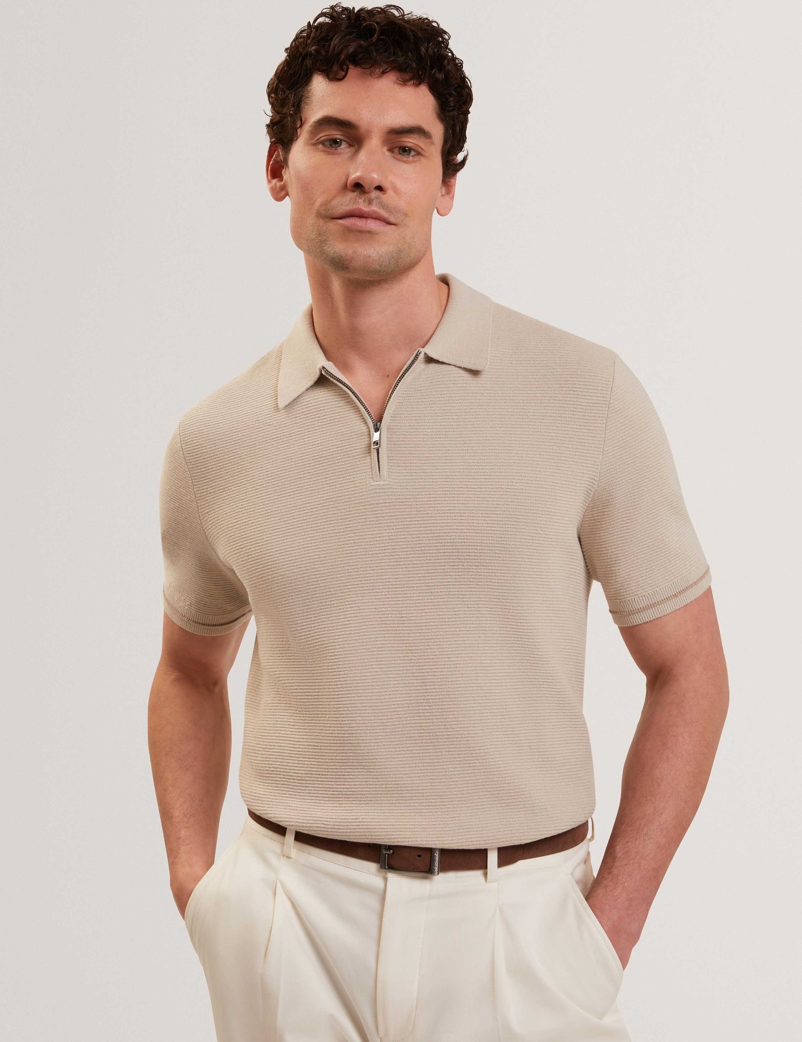 Pure Cotton Half Zip Deckers Polo Shirt