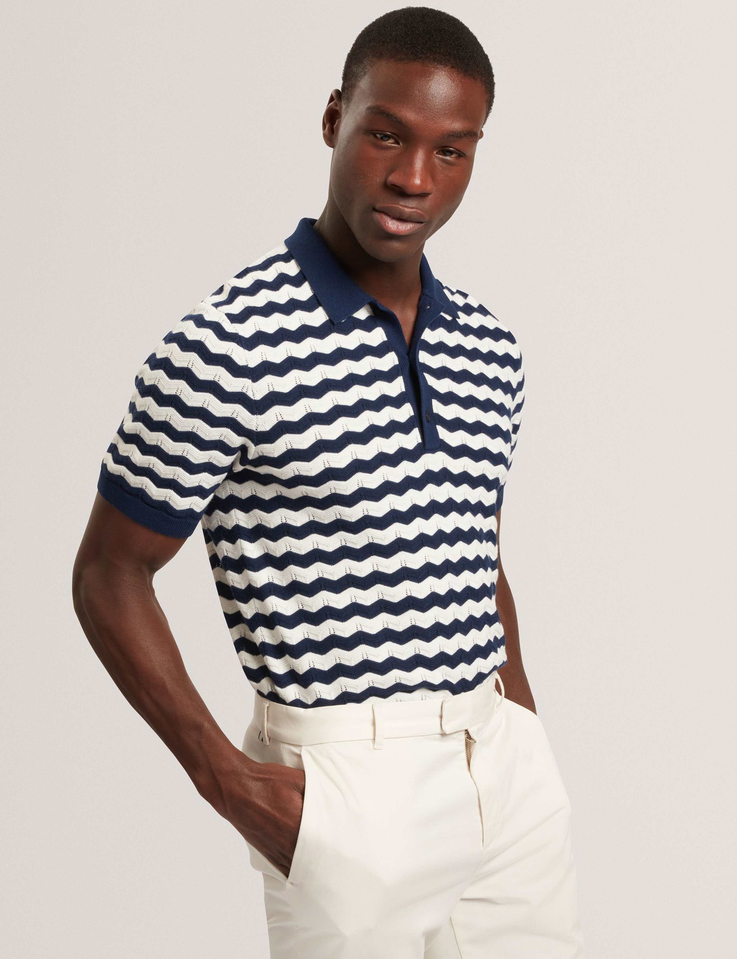 Wool Blend Striped Polo Shirt with Silk