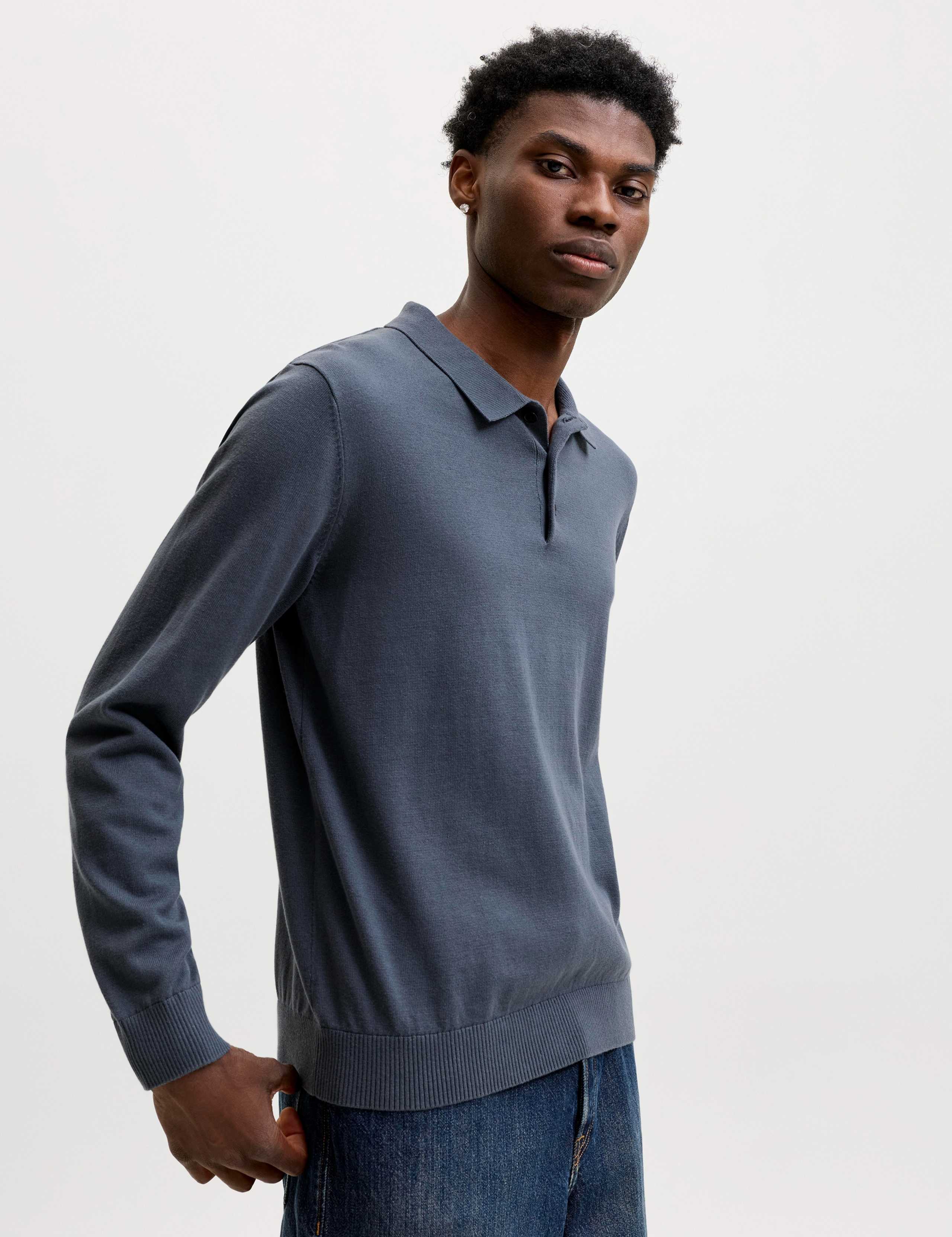 Pure Cotton Knitted Long Sleeve Polo Shirts