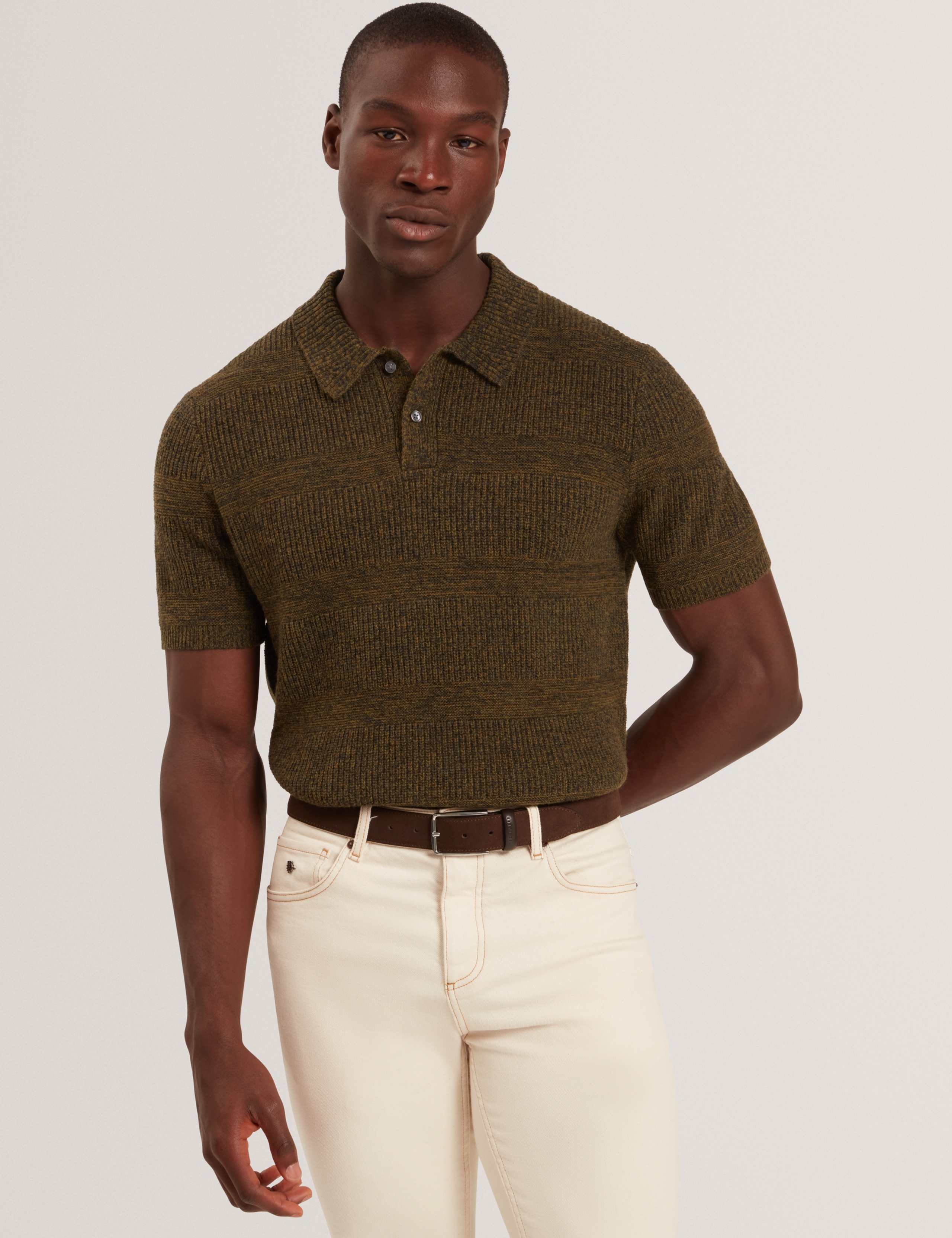 Wool Rich Textured Knitted Polo Shirt