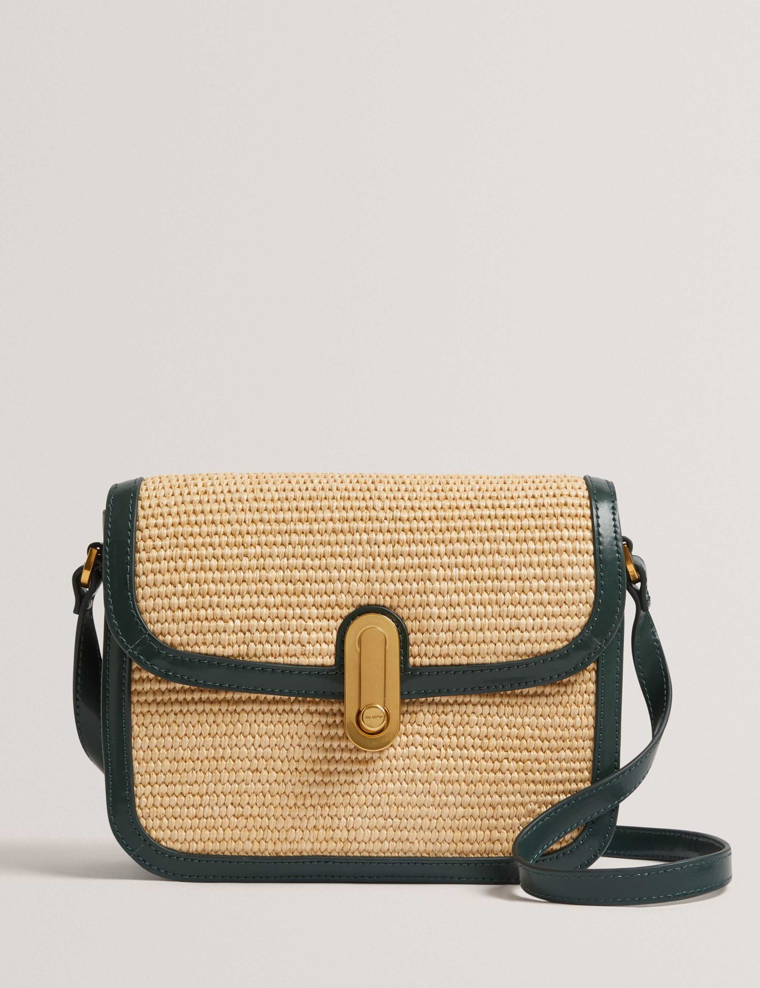 Raffia Effect Twist Lock Cross Body Bag