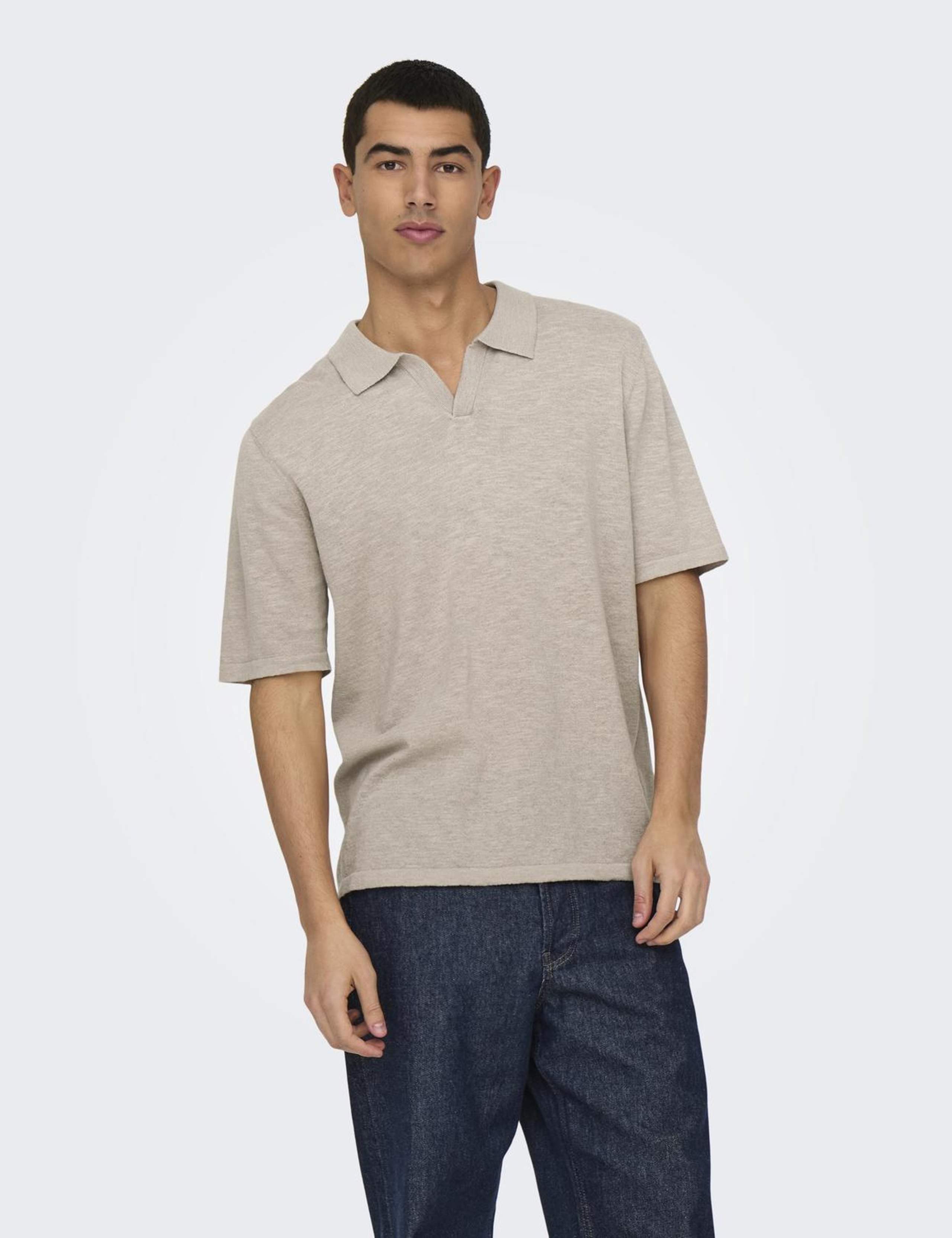 Linen Blend Knitted Polo Shirt