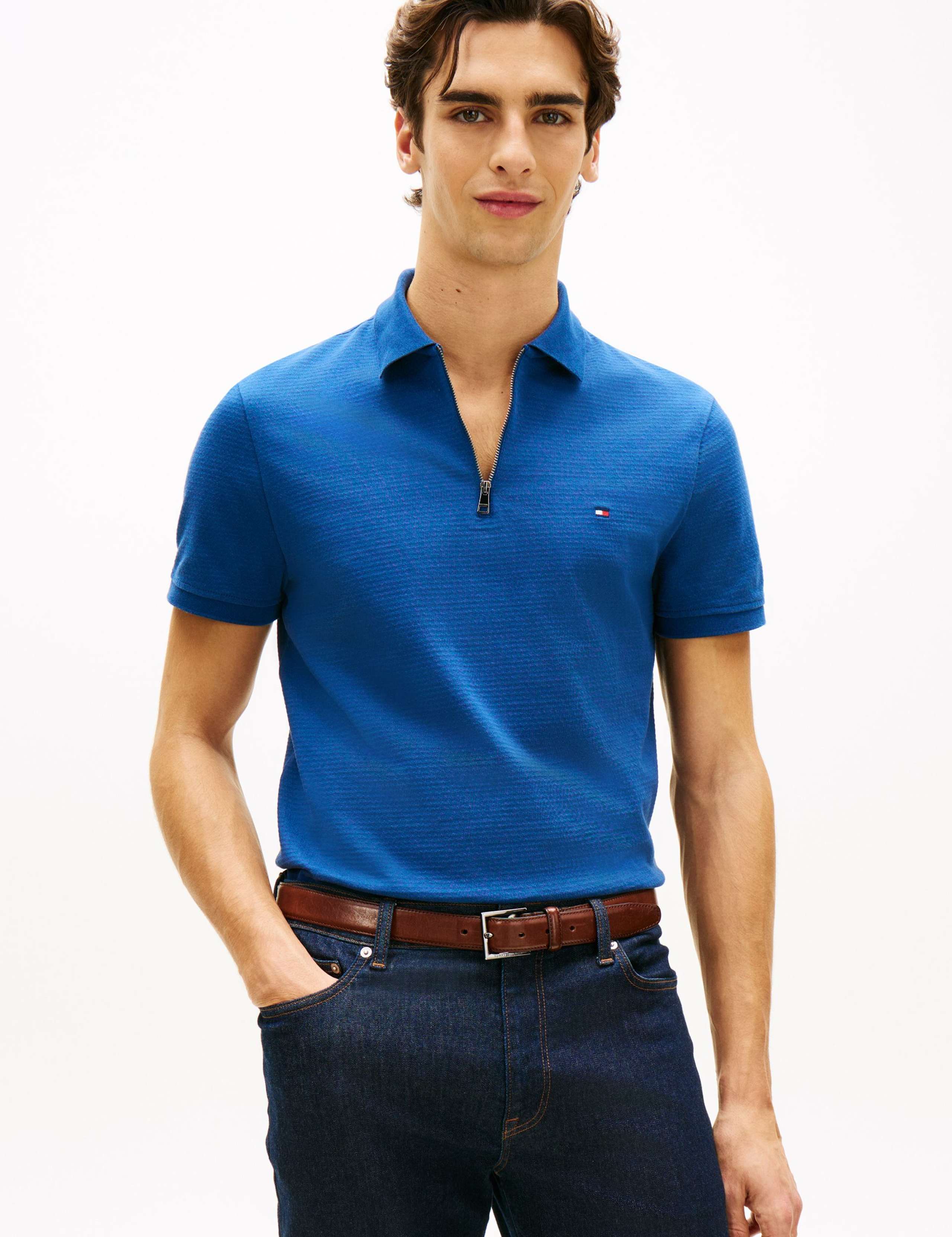 Cotton Rich Textured Half Zip Polo Shirt