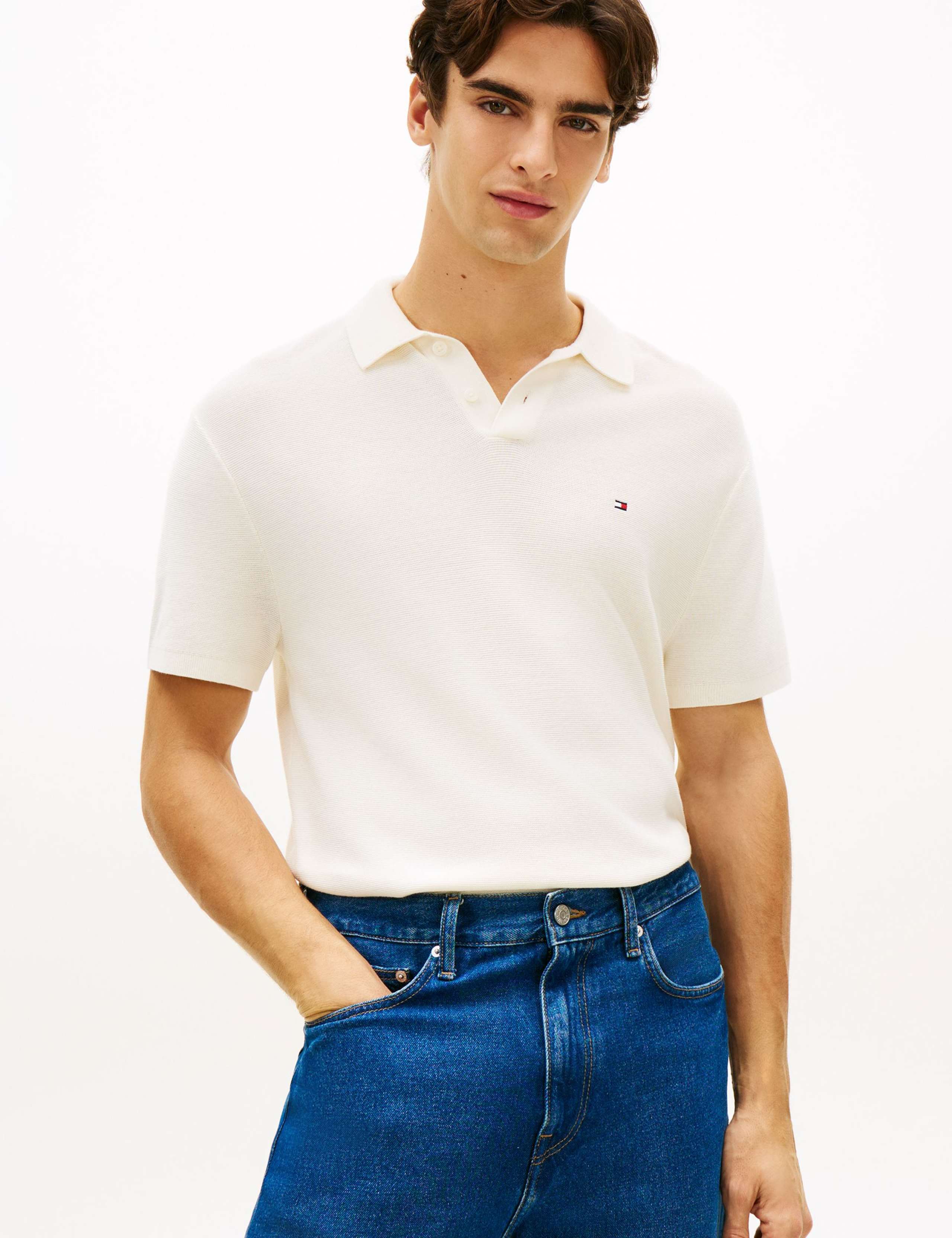 Pure Cotton Textured Knitted Polo Shirt