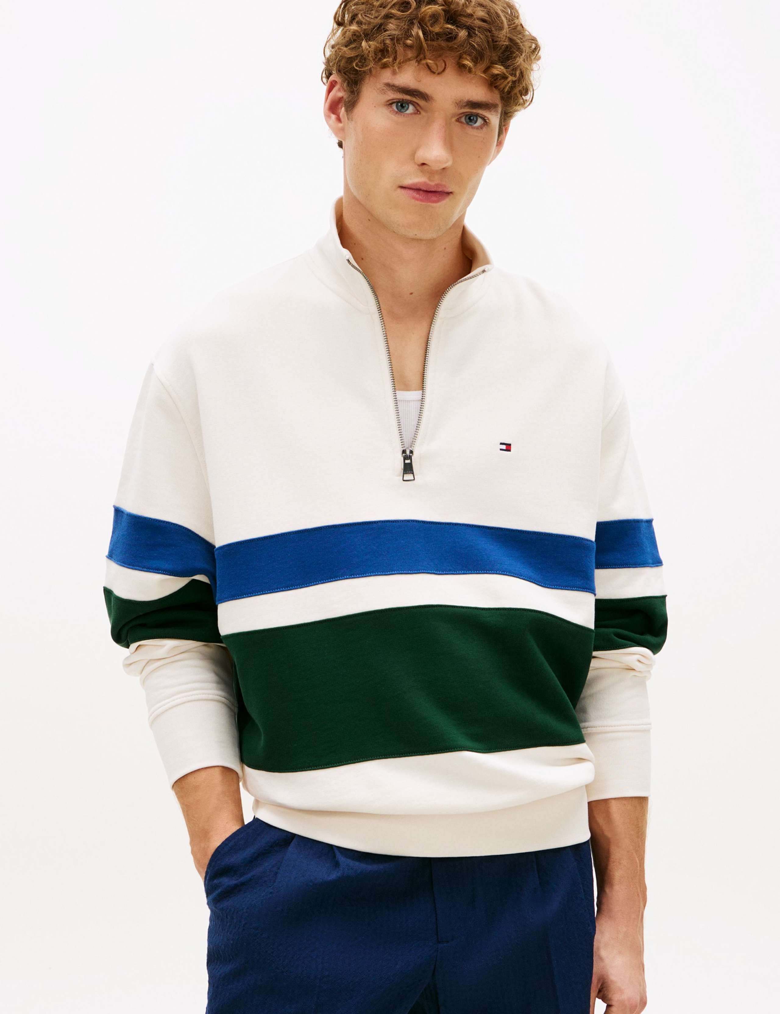 Pure Cotton Stripe Half Zip Sweatshirt