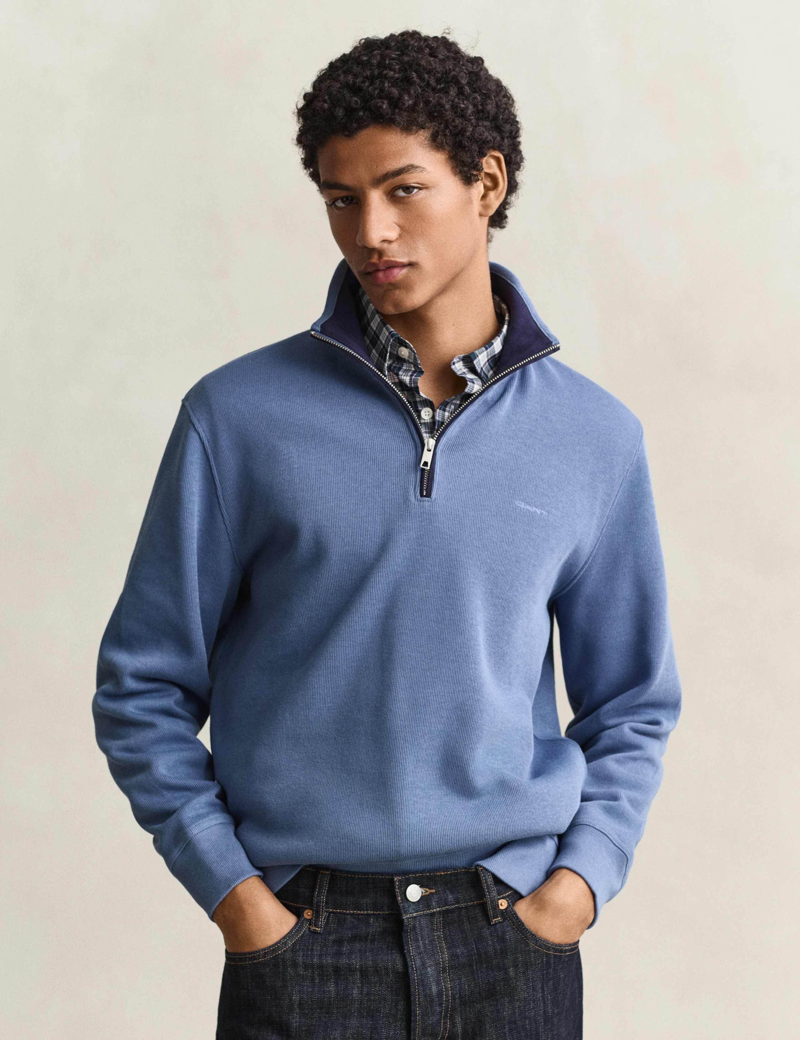 Pure Cotton Ribbed Half Zip Sweatshirt
