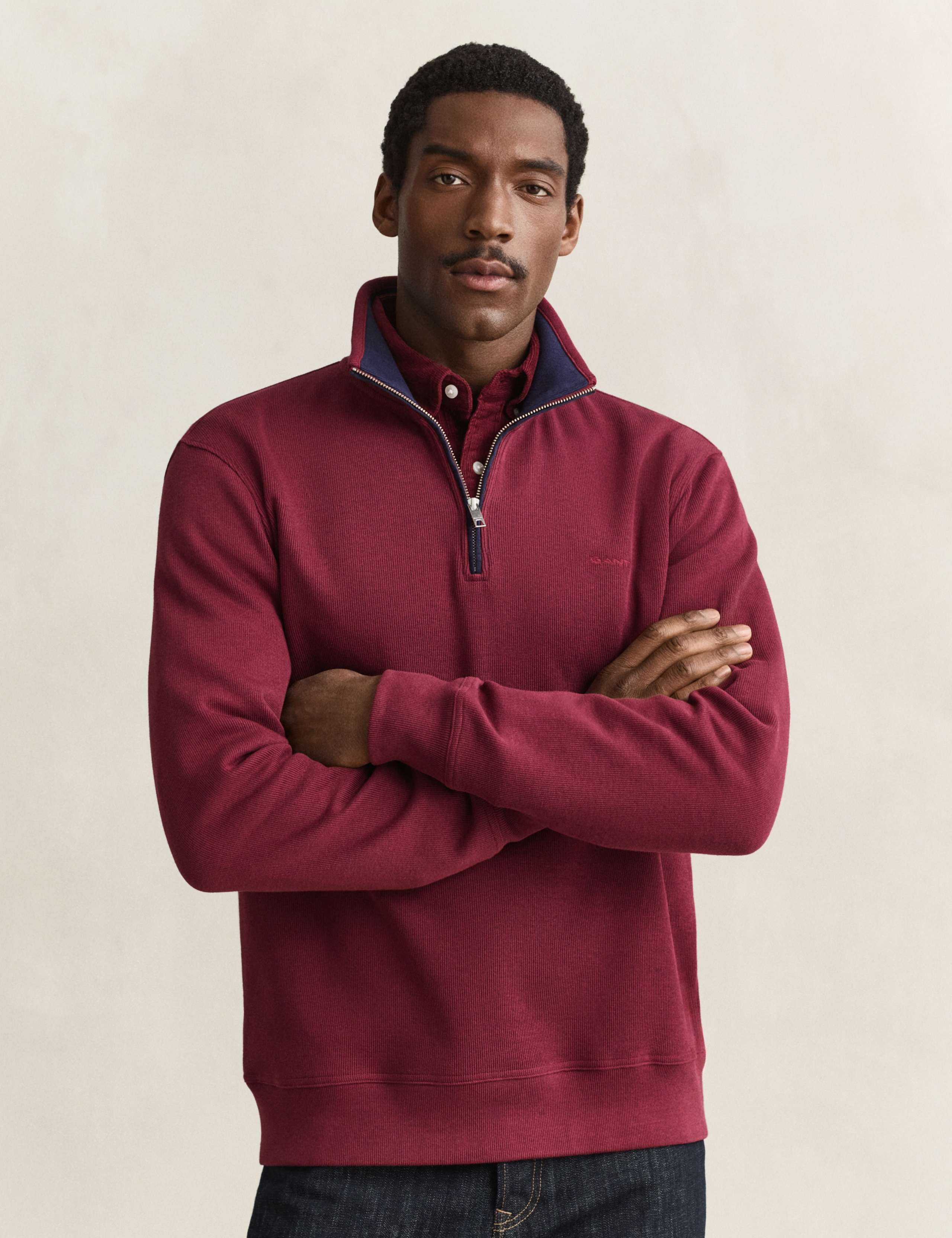 Pure Cotton Ribbed Half Zip Sweatshirt