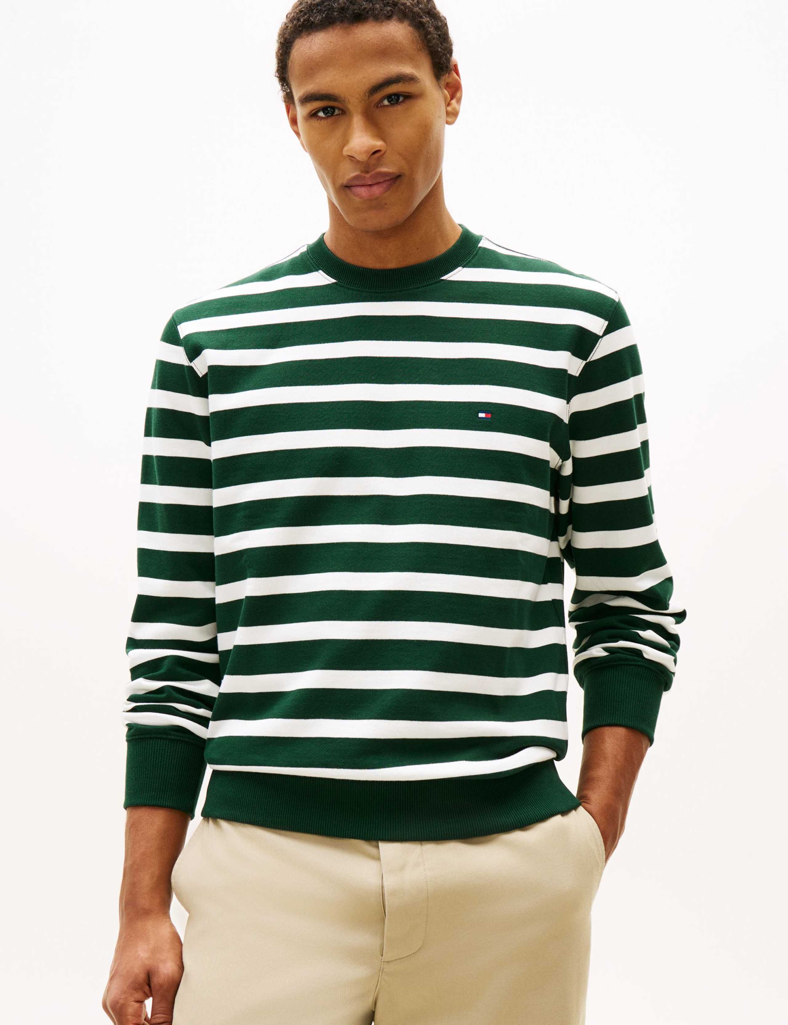Pure Cotton Striped Crew Neck Sweatshirt