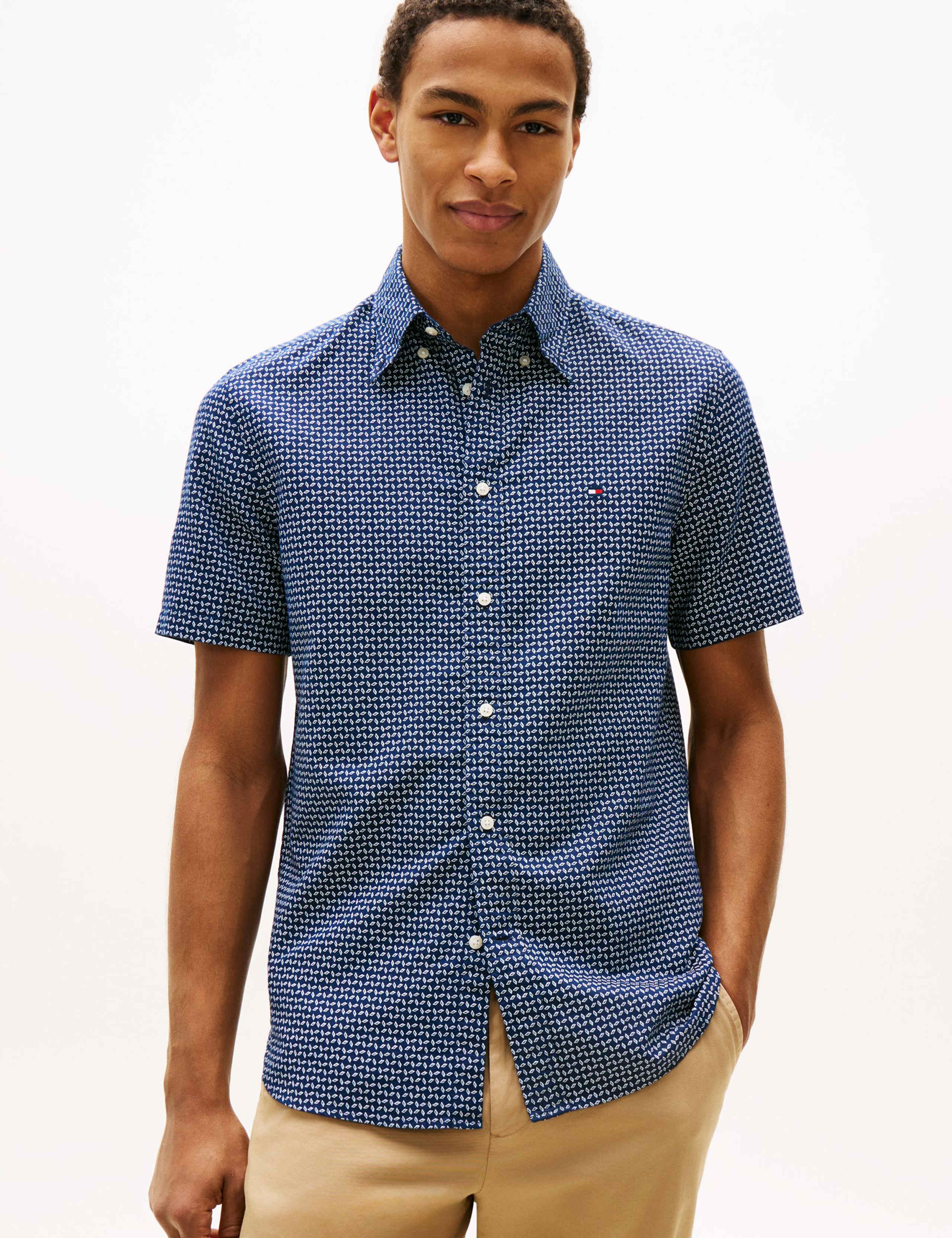 Regular Fit Linen Blend Geometric Shirt