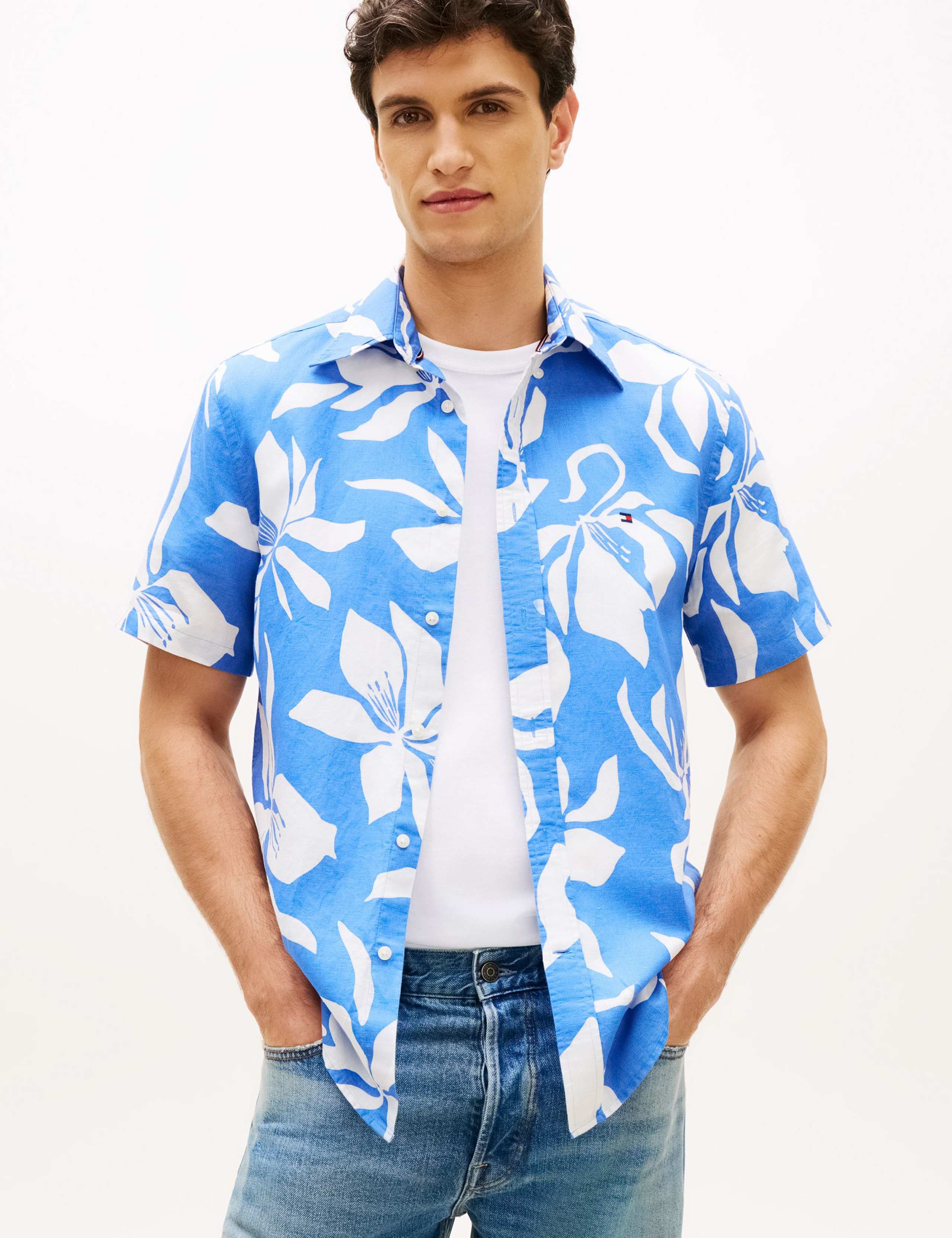 Regular Fit Linen Blend Floral Shirt