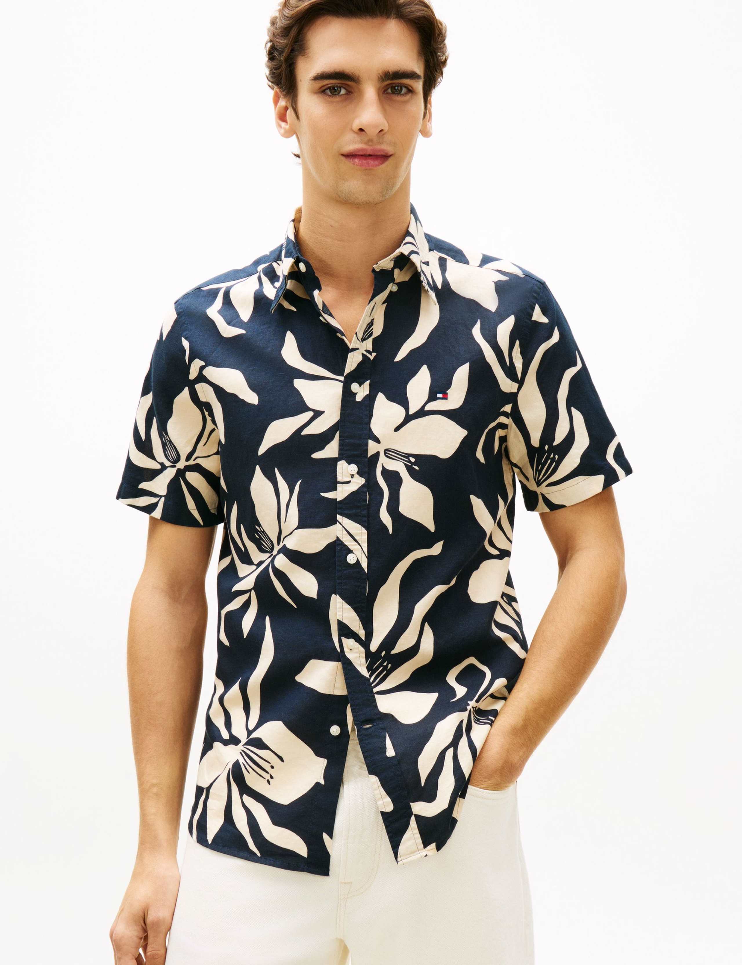 Regular Fit Linen Blend Floral Shirt