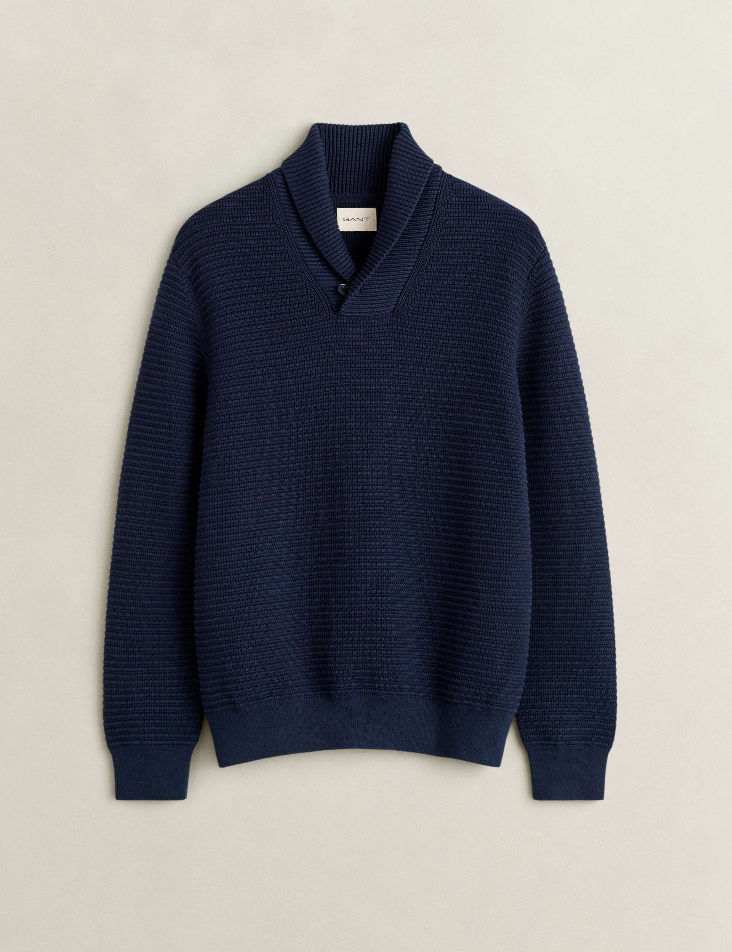 Cotton Rich Textured Shawl Collar Jumper