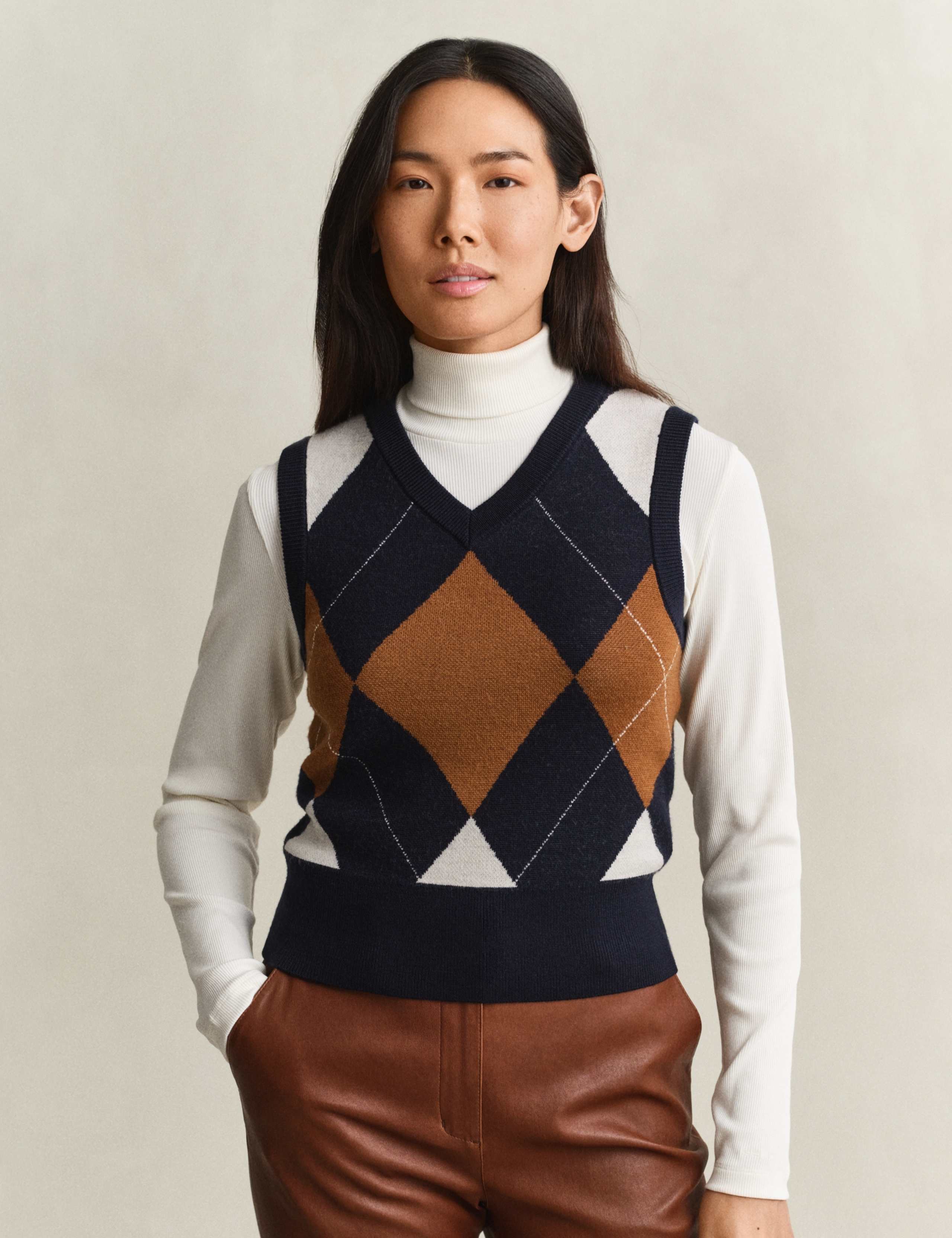 Pure Merino Wool Argyle Knitted Vest