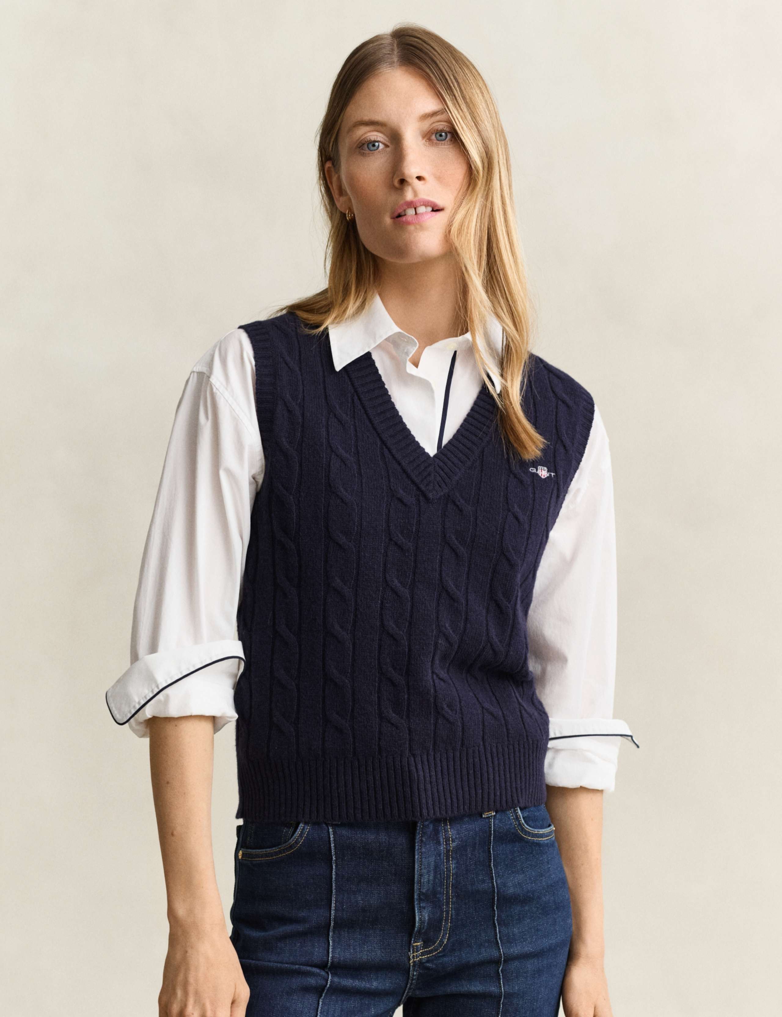 Pure Lambswool Textured V-Neck Knitted Vest