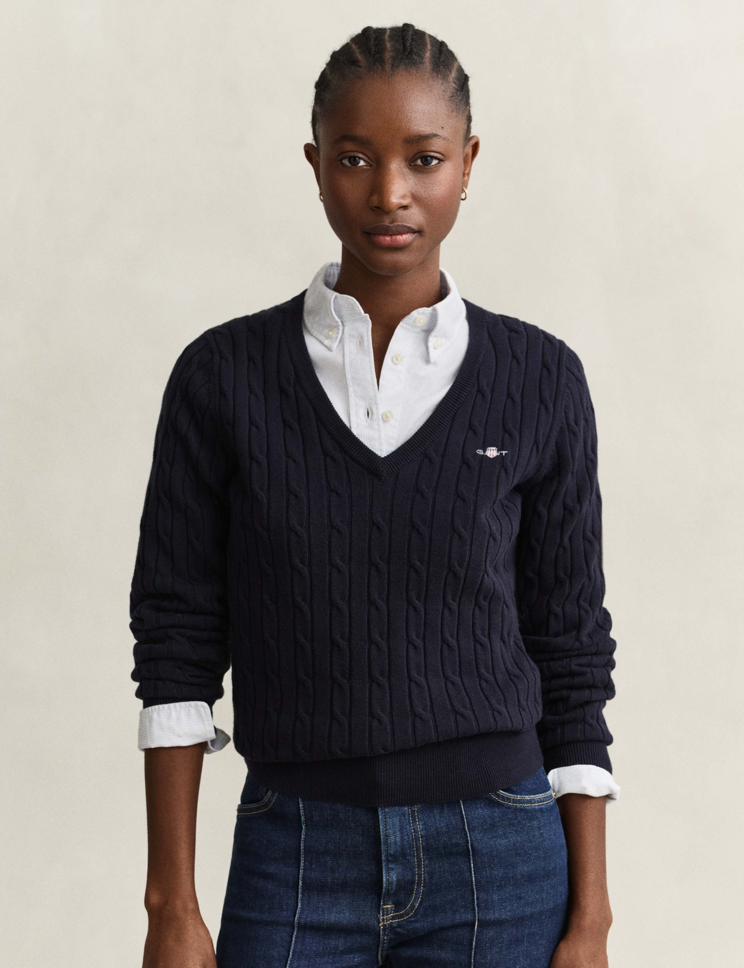 Cotton Rich Cable Knit Sweater