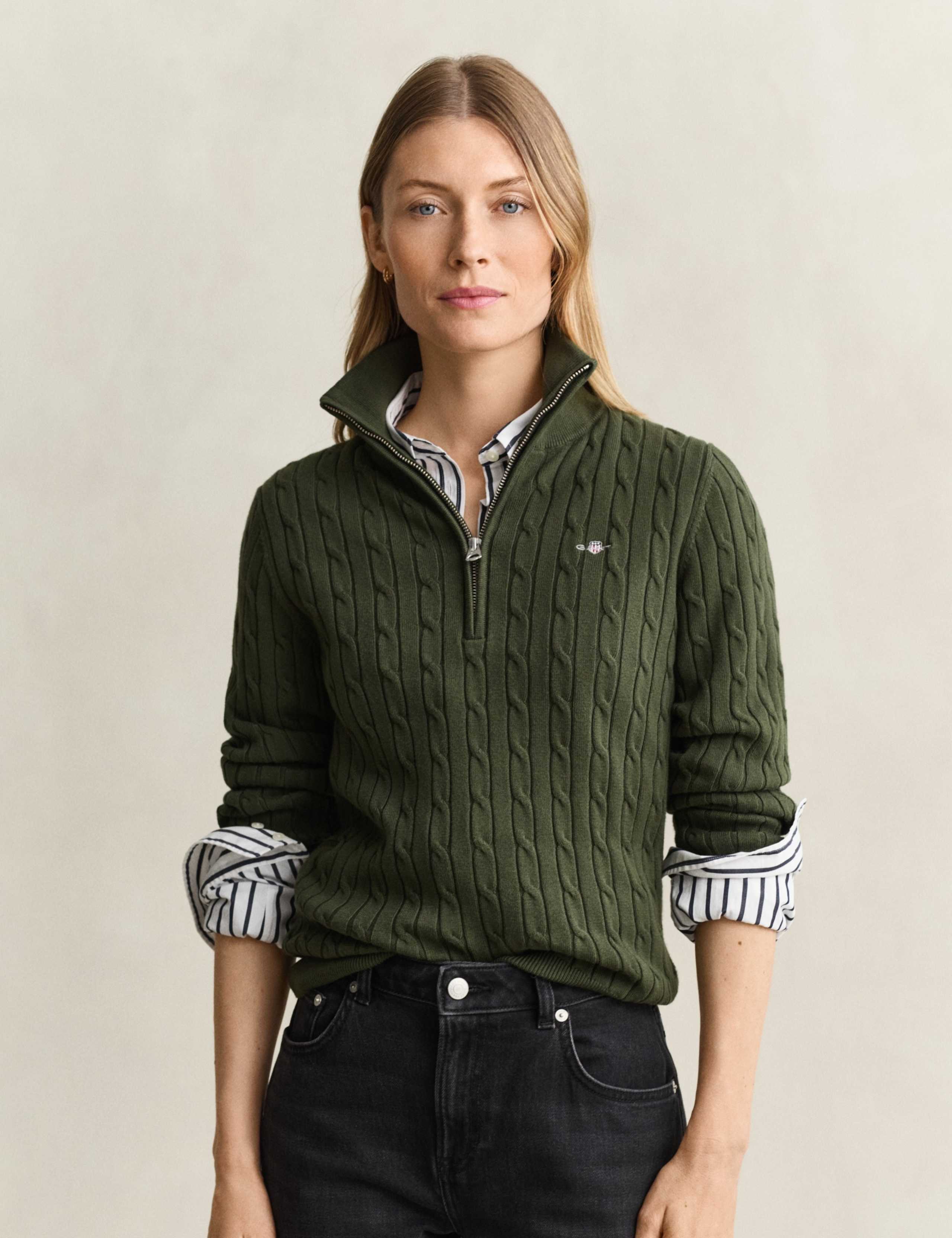 Cotton Rich Textured Funnel Neck Half Zip Jumper