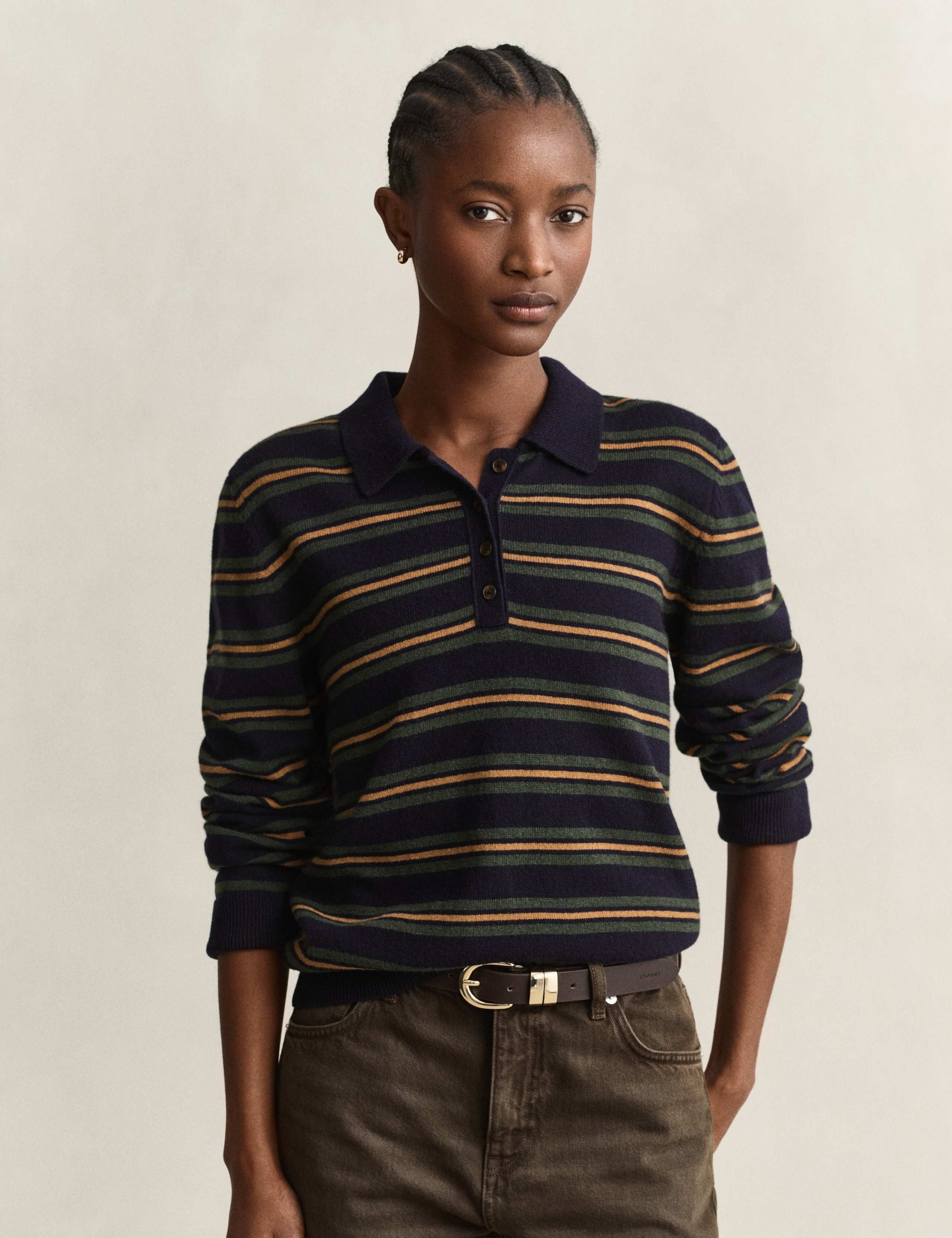 Pure Lambswool Striped Knitted Rugby Top