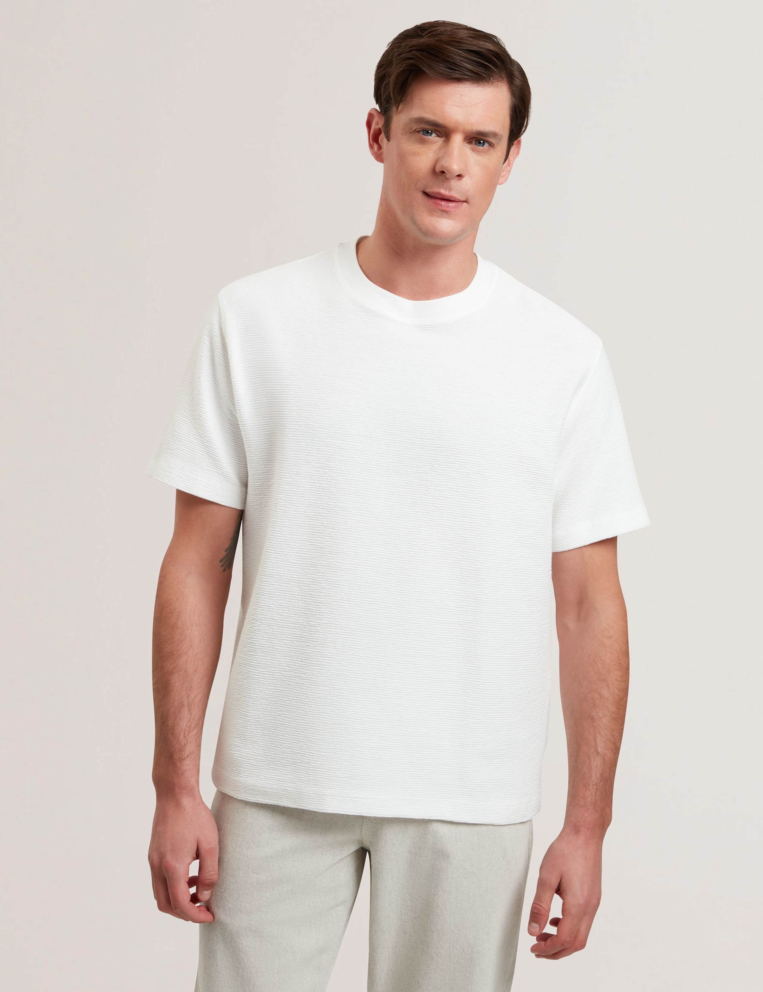 Pure Cotton Textured Crew Neck T-Shirt