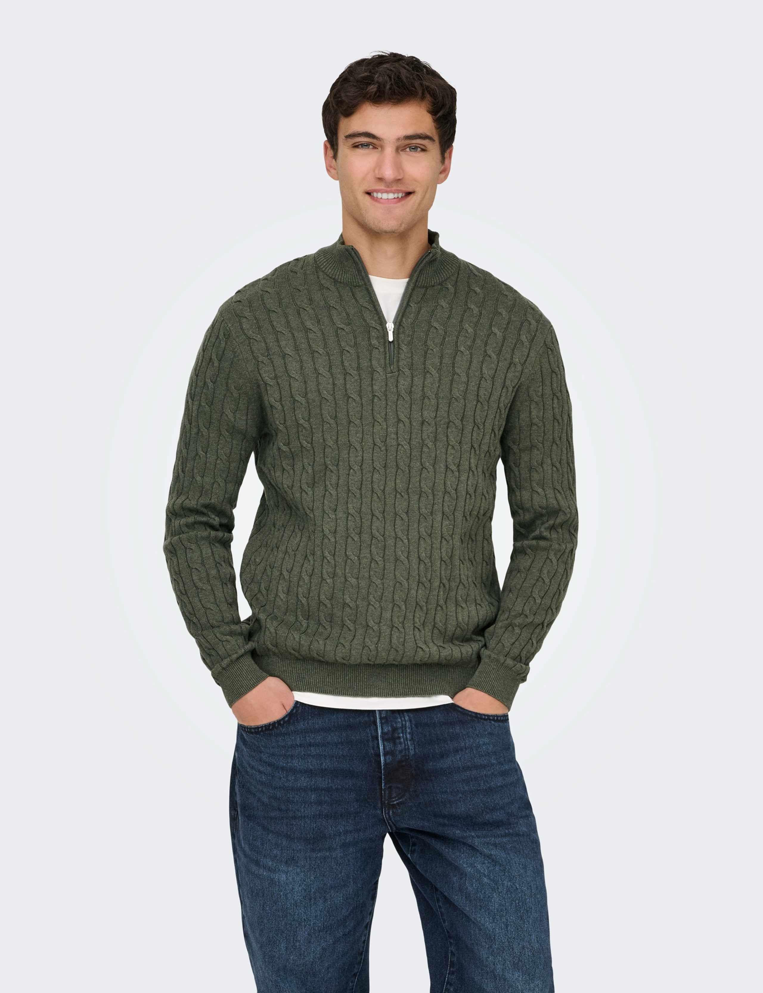 Cotton Rich Cable Half Zip Jumper