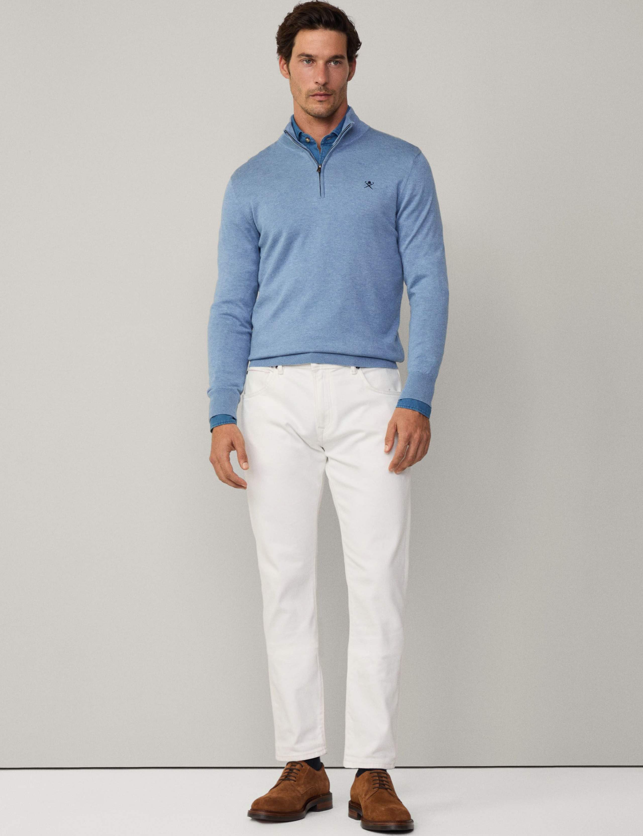 Cotton Rich Half Zip Sweatshirt with Silk